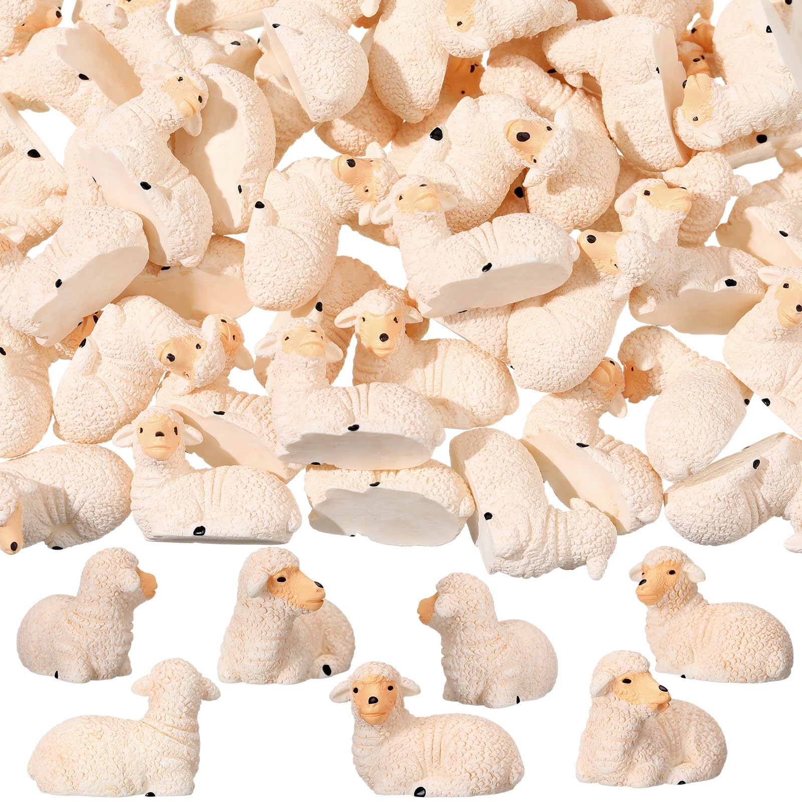 50 PCS Easter Mini Sheep Figurines Resin Lamb Statue Religious Decor Retro