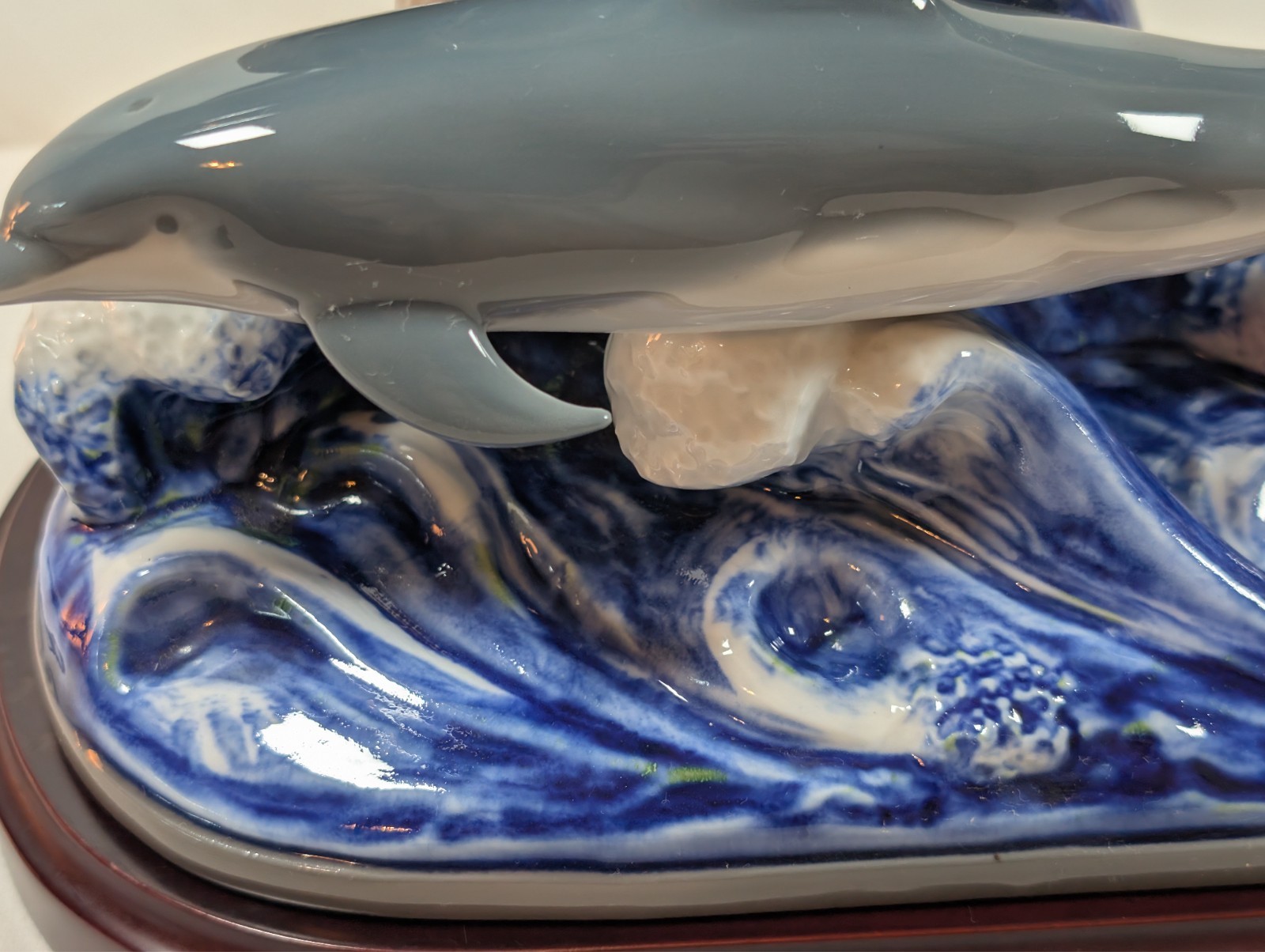 Lladro 6436 “The Dolphins” Porcelain Figurine Sculpture w/ Wood Base – Excellent