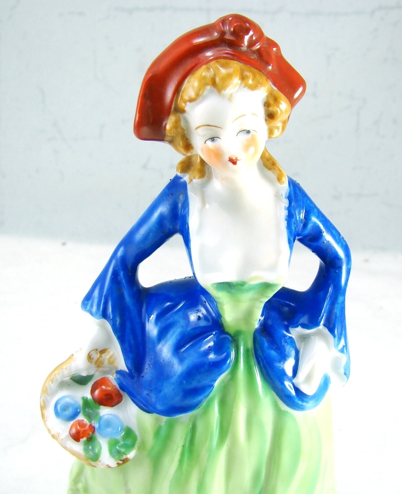 Unknown Maker Occupied Japan COLONIAL LADY WITH A BASKET Figurine READ