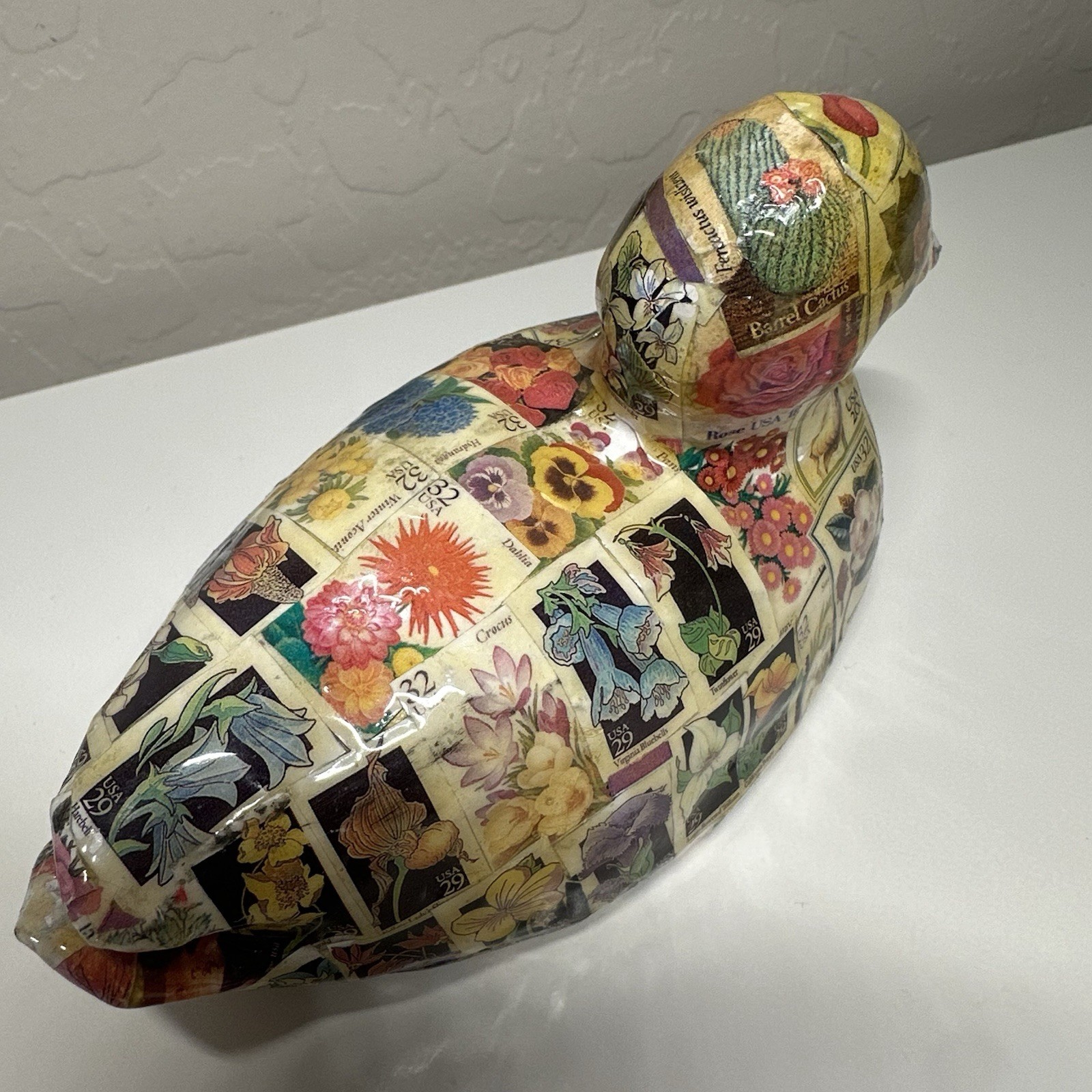 Vintage Duck Floral Stamp Decoupage Figurine Statue Cottagecore Granny Kitschy