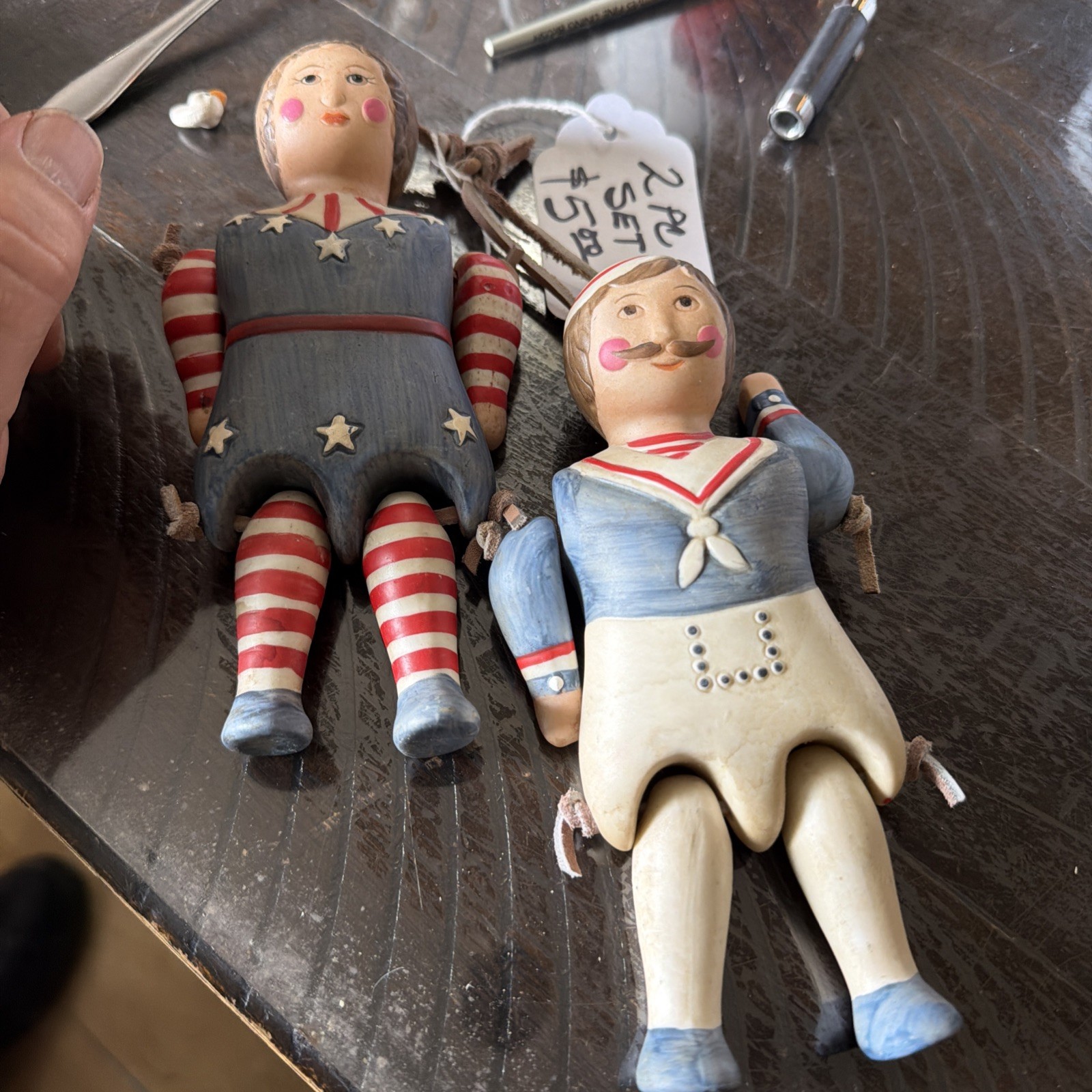 Vintage Ceramic Handpainted Rag Doll With Articulated Arms/legs Country Charm
