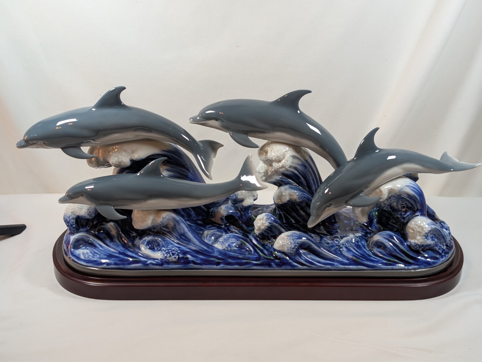 Lladro 6436 “The Dolphins” Porcelain Figurine Sculpture w/ Wood Base – Excellent