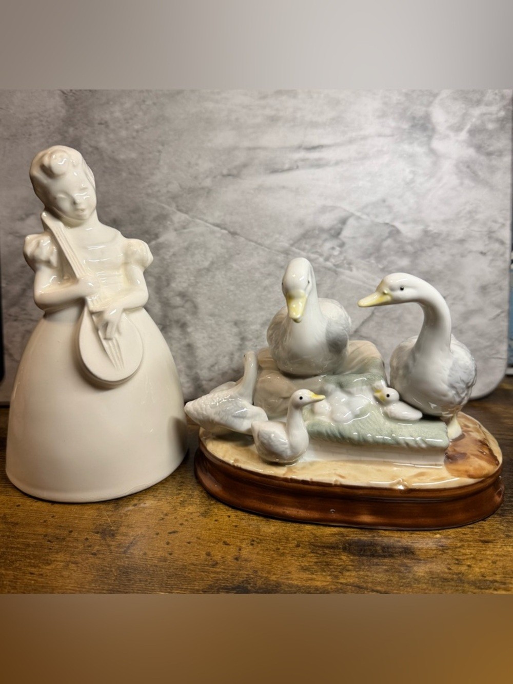 Vintage Porcelain Figurine Lot Girl & Duck Family Cottage Core Decor