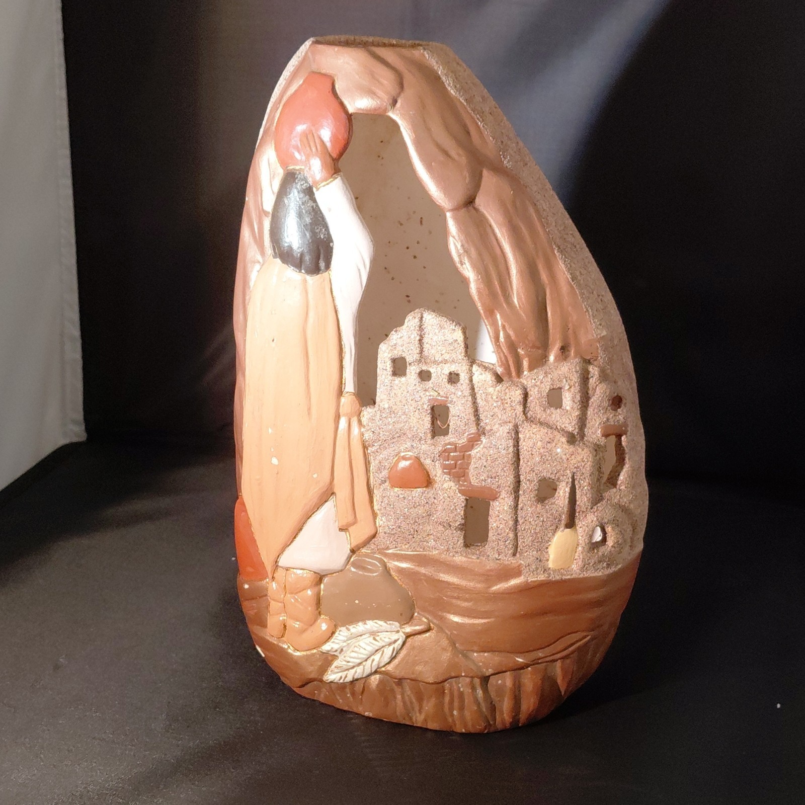 Ceramic Village Scene Figurine, Hand-Painted, 3D Effect