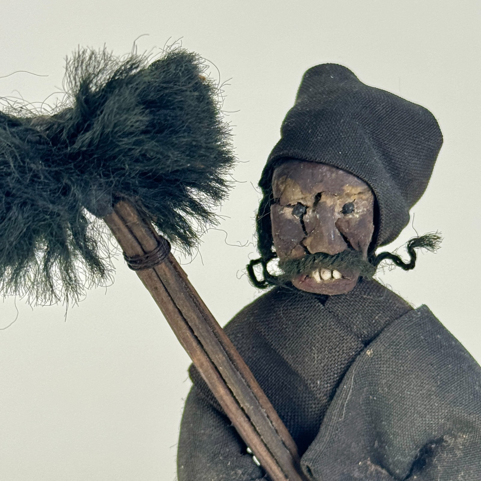 Early 20th Century Primitive “the Chimney Sweeper” Clay Figure on Stand