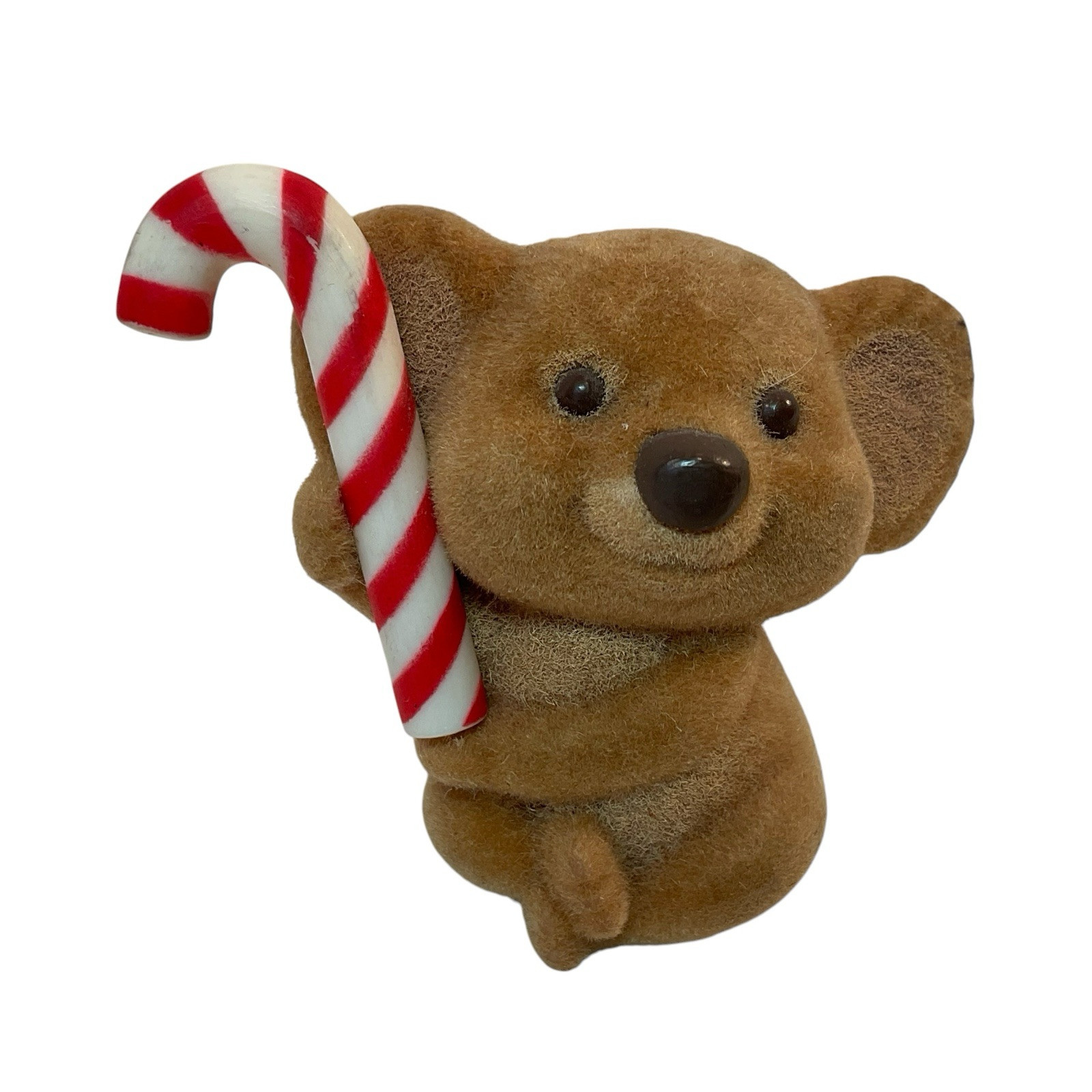 Vintage Hallmark Merry Miniature 1984 Flocked Koala Bear Candy Cane Figurine