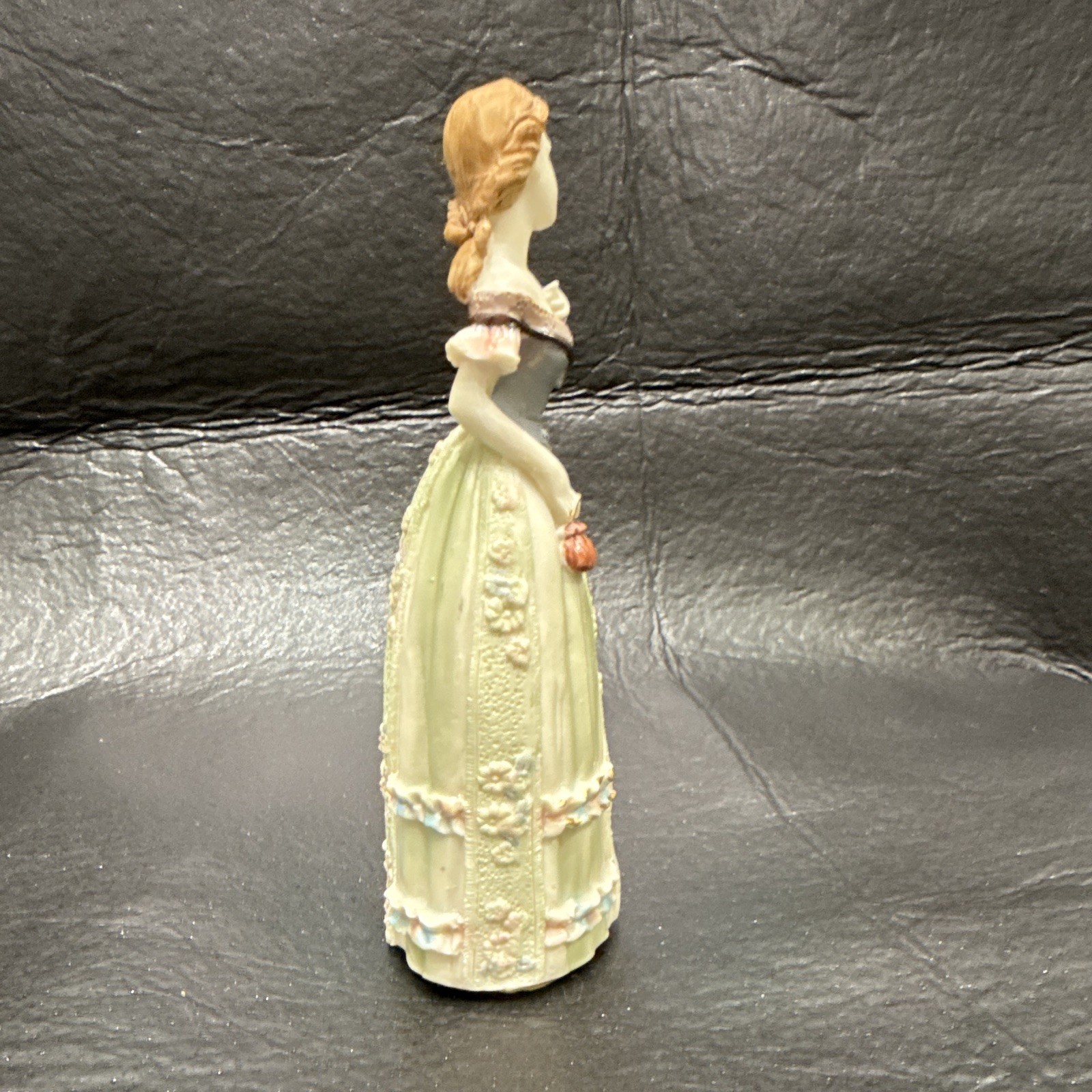 Resin Woman Lady Figurine in Dress, Painted Beige Green Brown Gray Pink