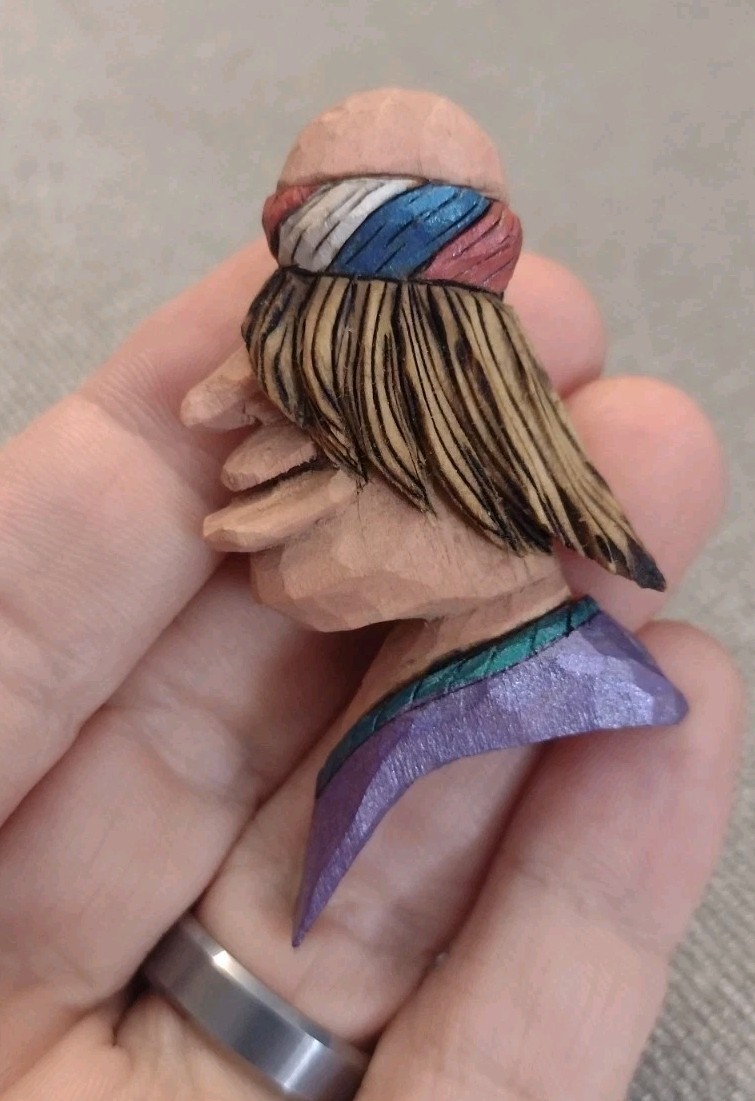 Hippie Caricature Wood Hand Carved Pin By Tom Brown, Folk Art