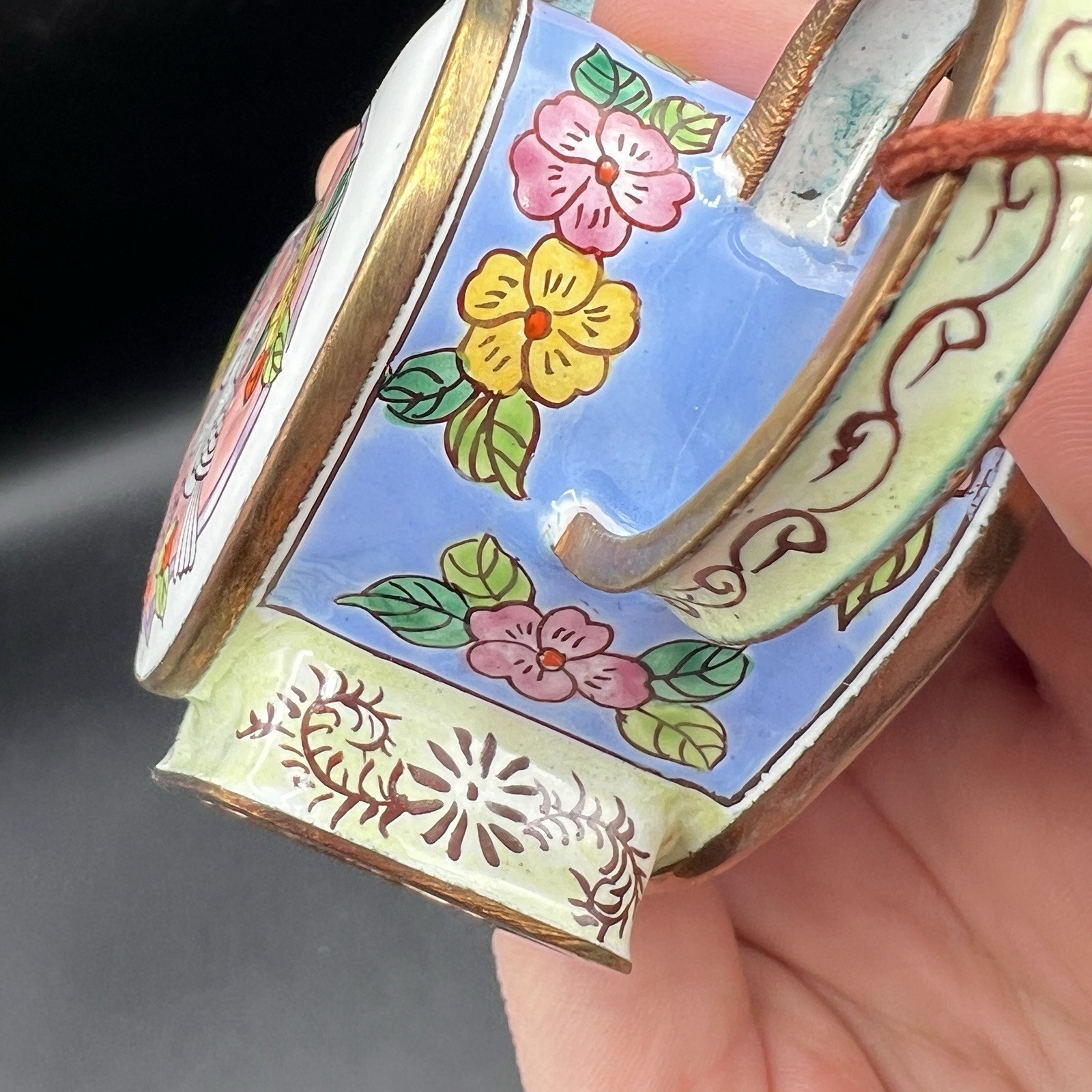 Kelvin Chen Enamel Copper Heart Teapot #240 Doves Love Birds Hand Painted 1999