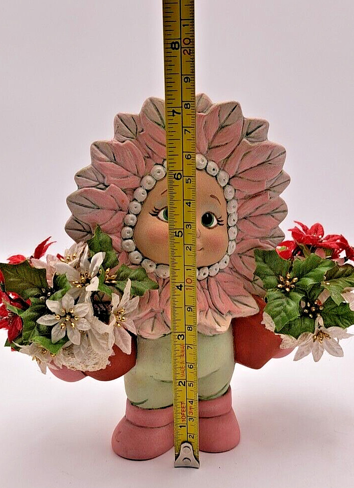 Baby Flower Poinsettia Figurines Set of 2 Hand Painted Initials Signed READ HTF
