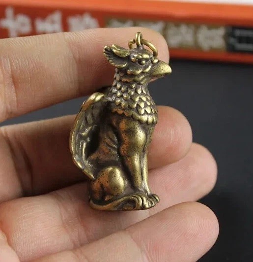 Brass Griffin Key Chain Animal Figurine Mini Statue Table Home Decoration Toy