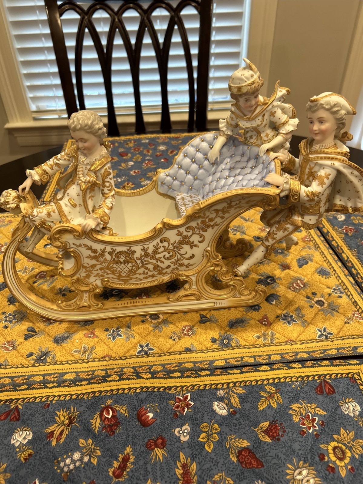 Polychrome Sitzendorf Biscuit Porcelain Baroque Sleigh- CALL OUT****