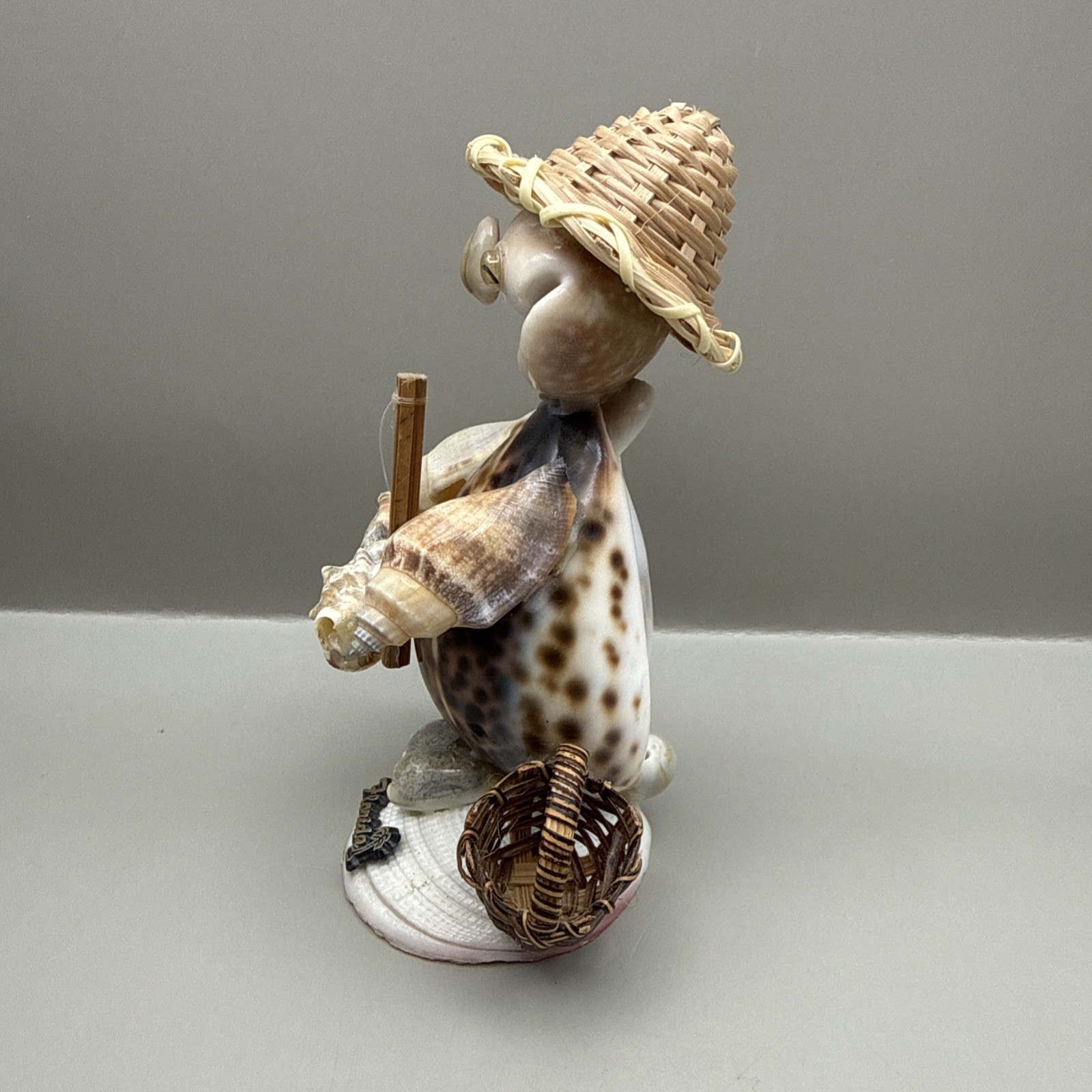 Seashell Art Fisherman Figurine Handmade Beach Souvenir Shell Folk Art Florida