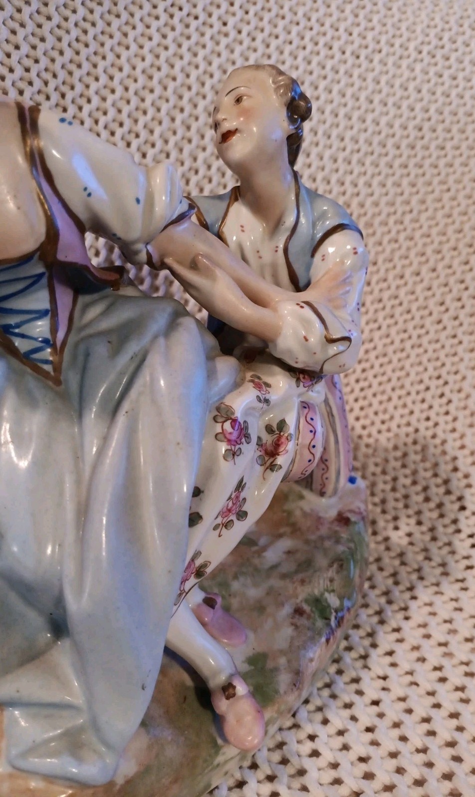 Antique Royal Crown Derby Rococo Scene Man Courting Woman Porcelain Figurine