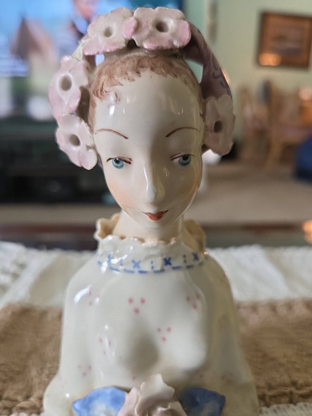 Vintage Cordey 5010 Victorian Woman Bust Porcelain Figurine 6.5″ Flowers 1940’s