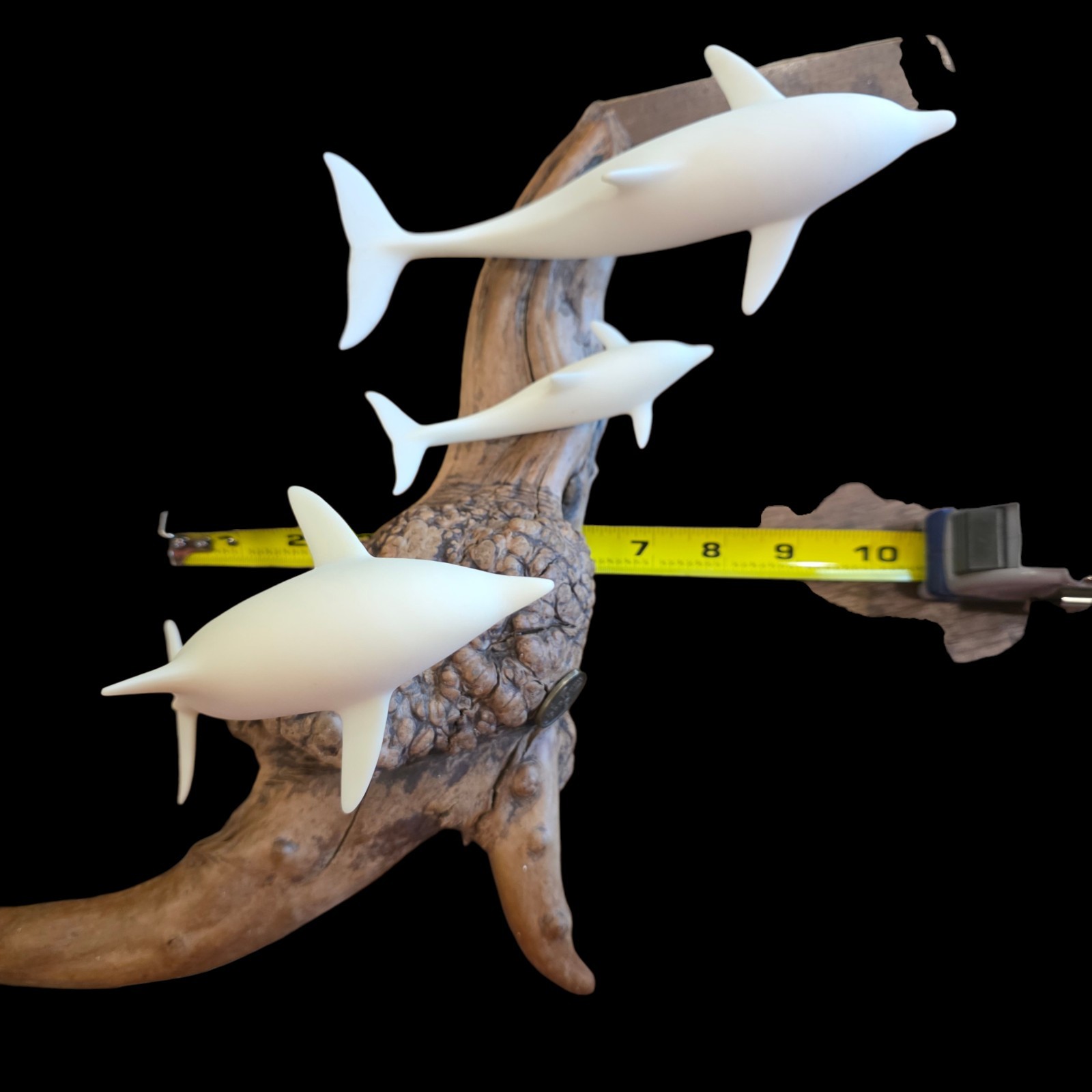 John Perry Dolphin Sculpture Driftwood Lucite Resin Dolphins Signed 16″ Coastal