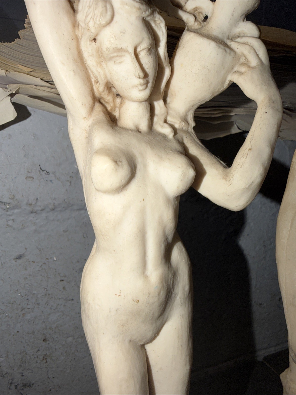 2 Statue Sculptures Michelangelo David & Nude Woman w/ Wine Jug Figurine -BROKEN