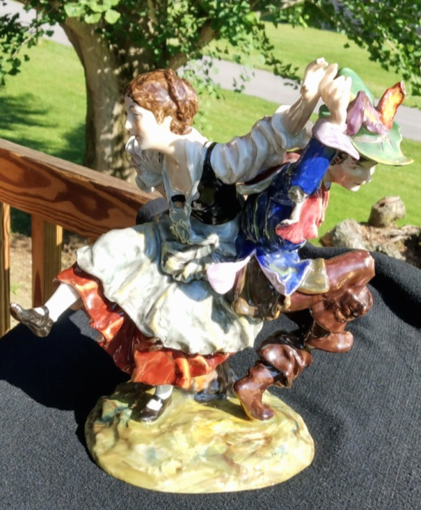 Antique German Potschapell Porcelain Dancers Figurine 9.25″ high ∆ Ornate Detail