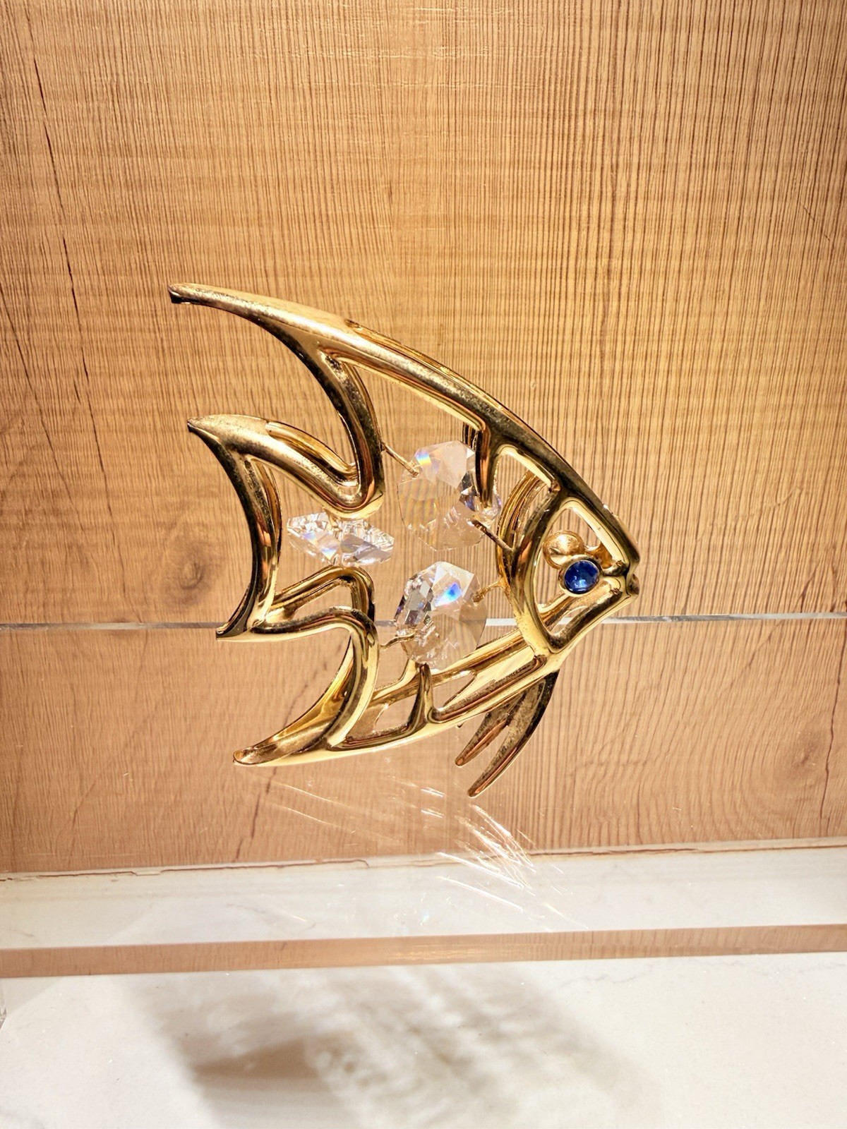 Vintage Mascot Inc Angel Fish Suncatcher 24K Gold Plated Austrian Crystal Decor