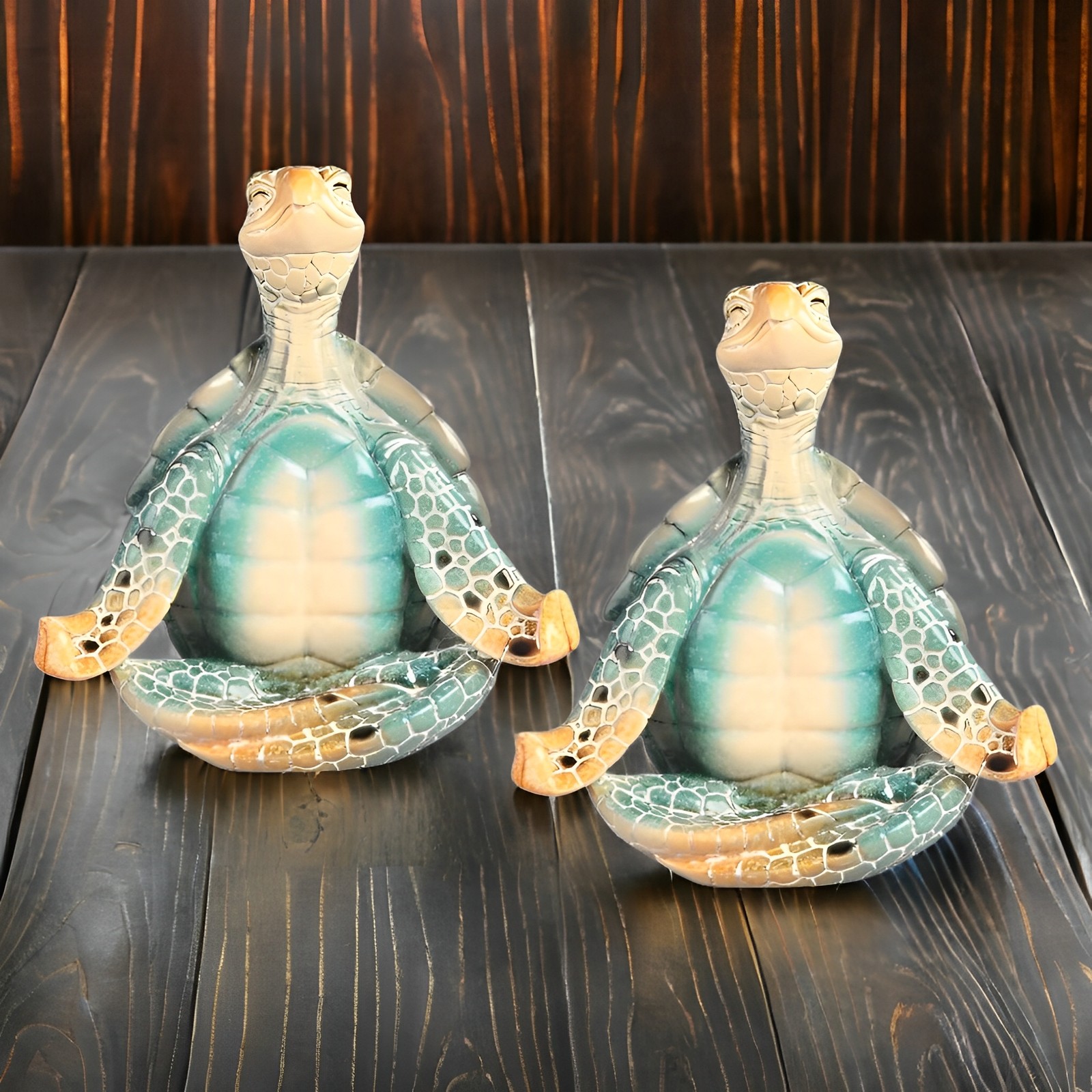 2-PC Gift Set 6.75″W Blue Sea Turtle of Yoga Easy Pose Figurine Ornament Decor