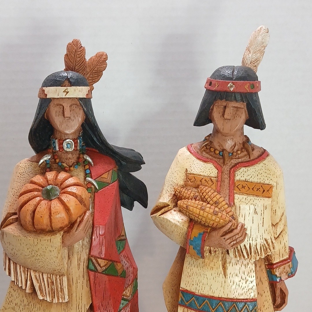 Set of 2 Pacific Rim Cubist Native American Woman & Man Resin Decor Vintage