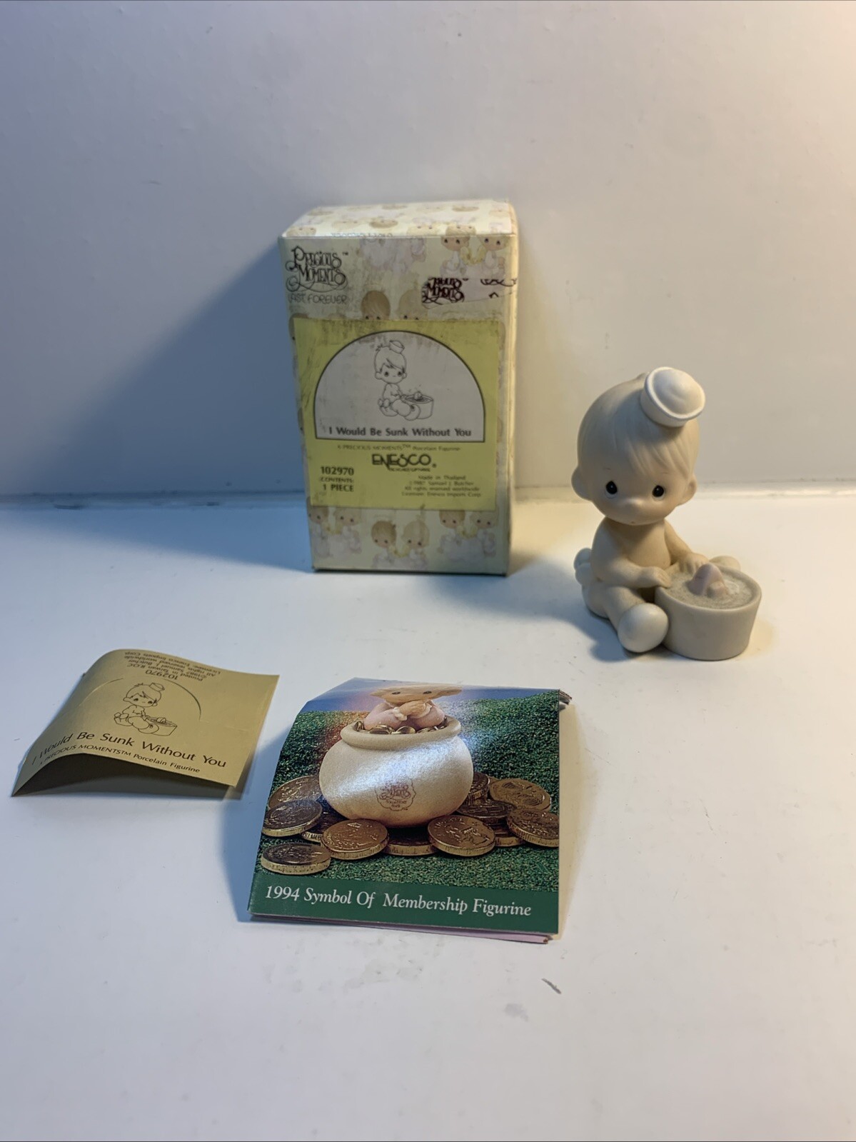 Precious Moments #102970 I WOULD BE SUNK WITHOUT YOU BABY SAILOR w/ BOAT P