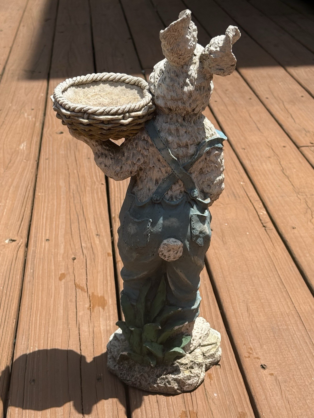 Vintage Garden Farmer Bunny Rabbit Statue With Basket 17 X 9 Inches