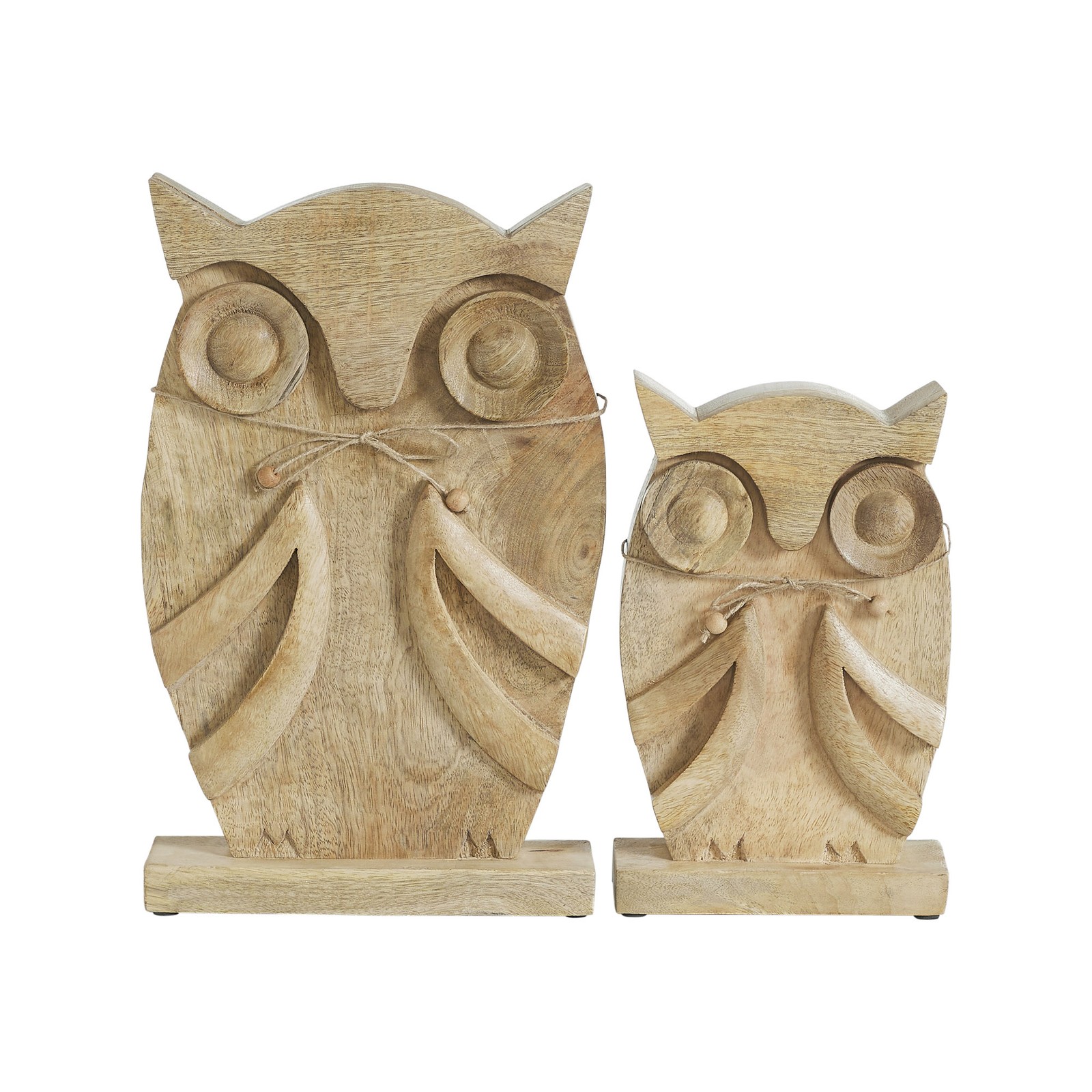 VHC Brands Wooden Owl Natural Set of 2 – 9.75 and 13.25 inch
