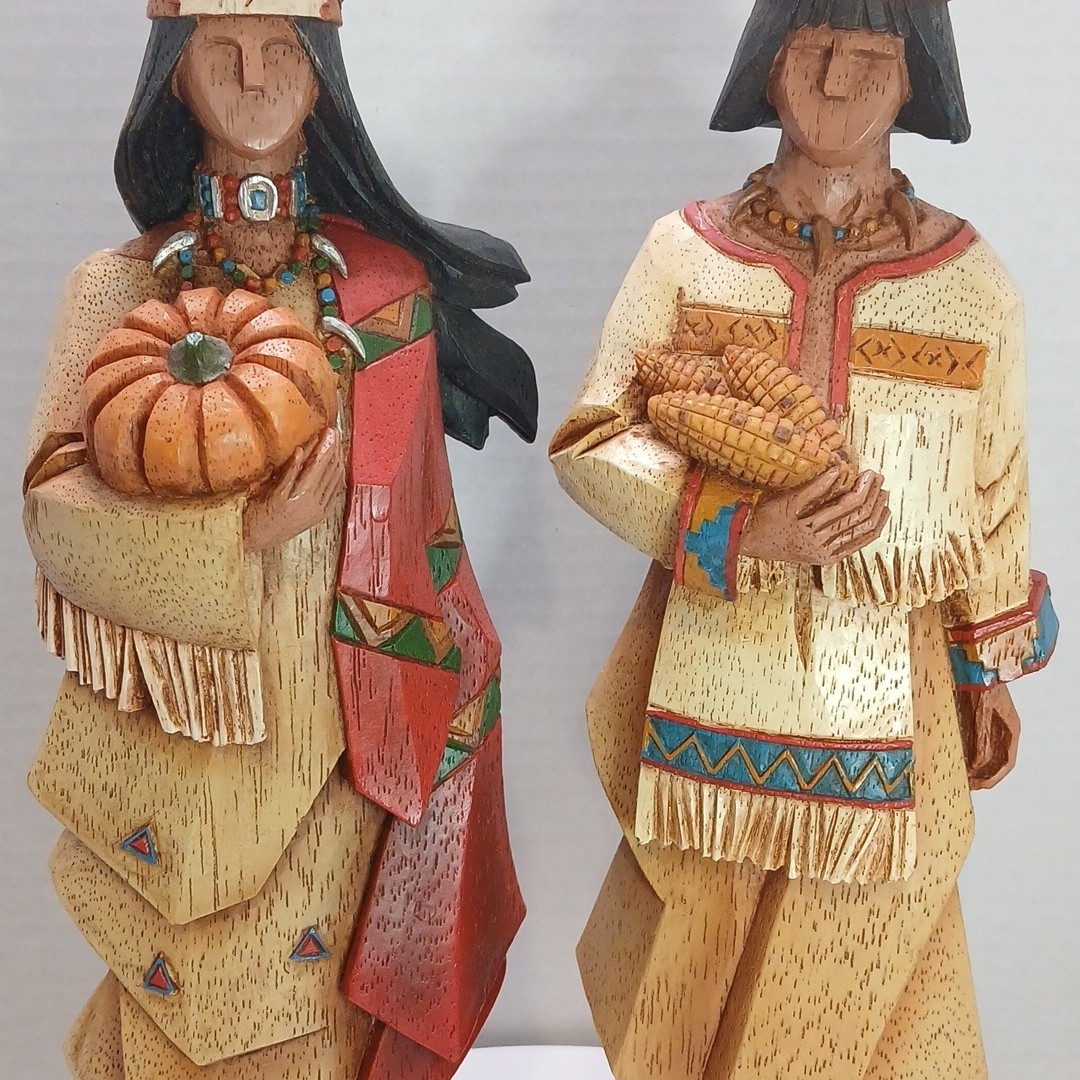 Set of 2 Pacific Rim Cubist Native American Woman & Man Resin Decor Vintage
