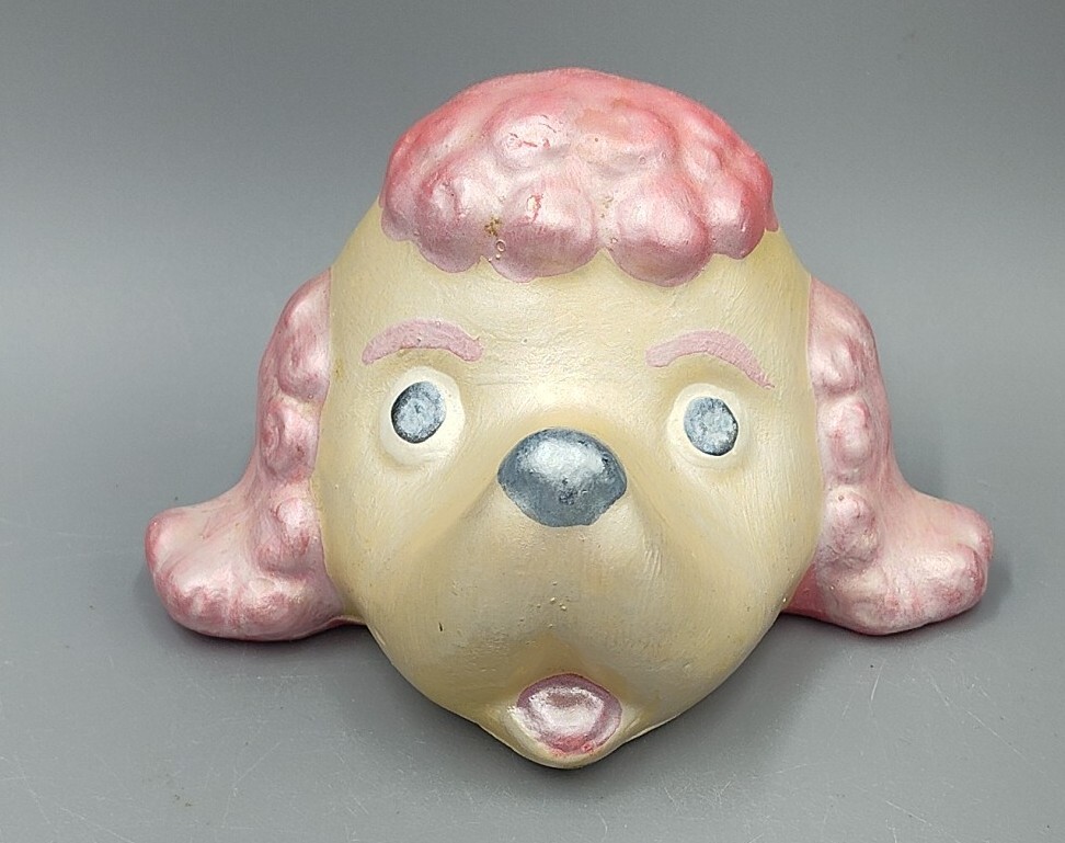 Vtg Poodle Head W/Pink Fur Paperweight/Novelty Figure