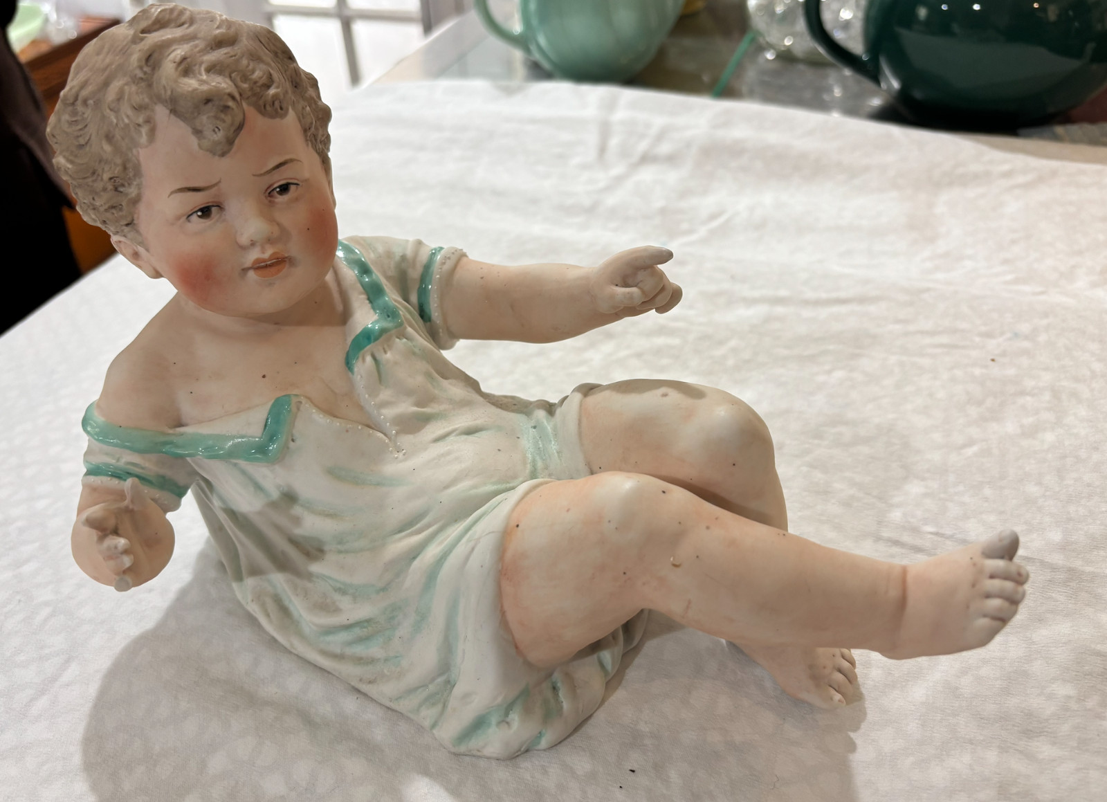 Gebruder Heubach-German Porcelain Bisque-Sitting Piano Baby 10 1/2″ Antique