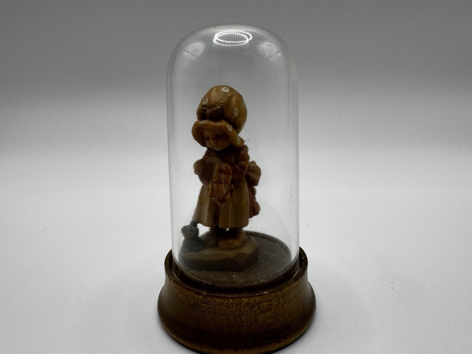 Anri 1.75” Wood Carving “Bedtime” by Sarah Kay Mini Sculpture w/Dome
