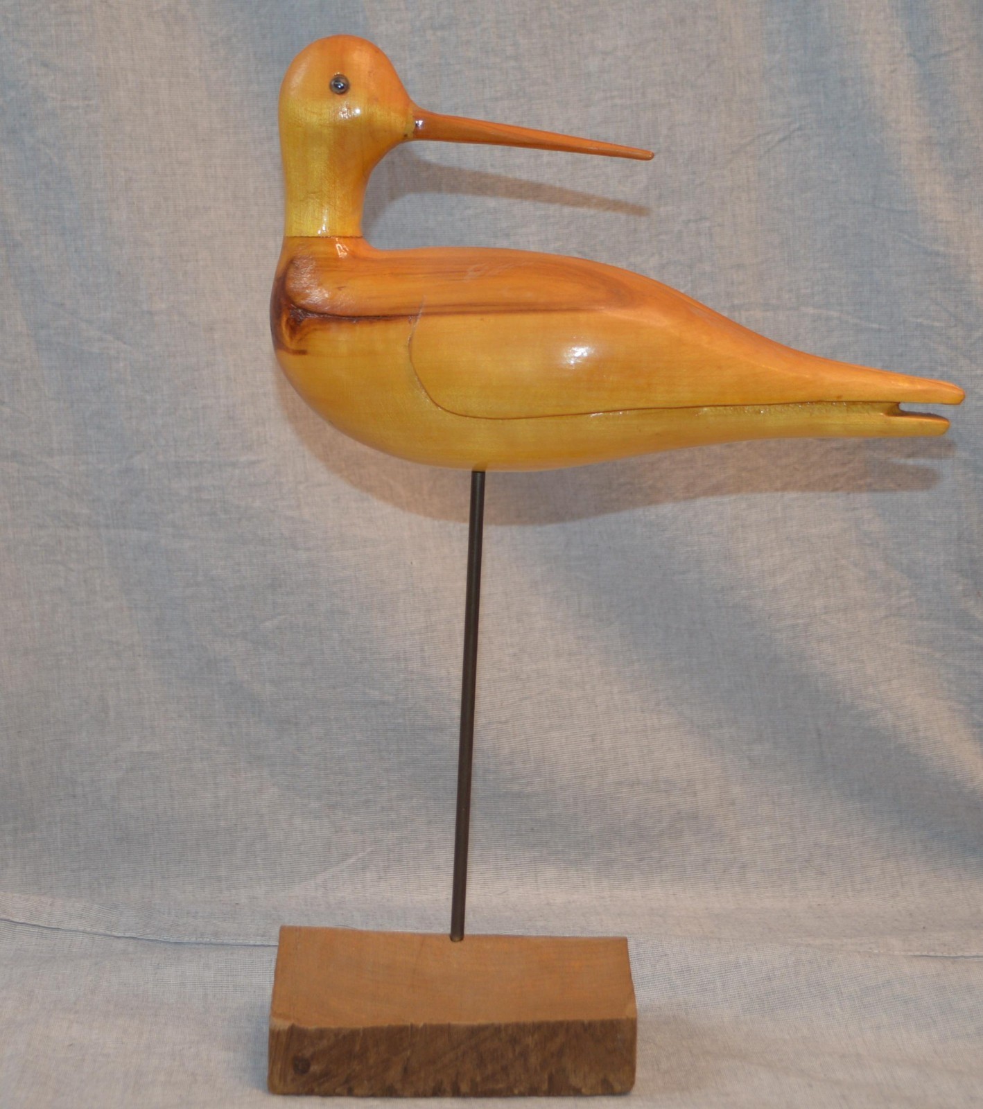 Hand Carved Wood Bird Shorebird Curlew Sculpture Decoy FolkArt 8.5in x 5.5in VTG