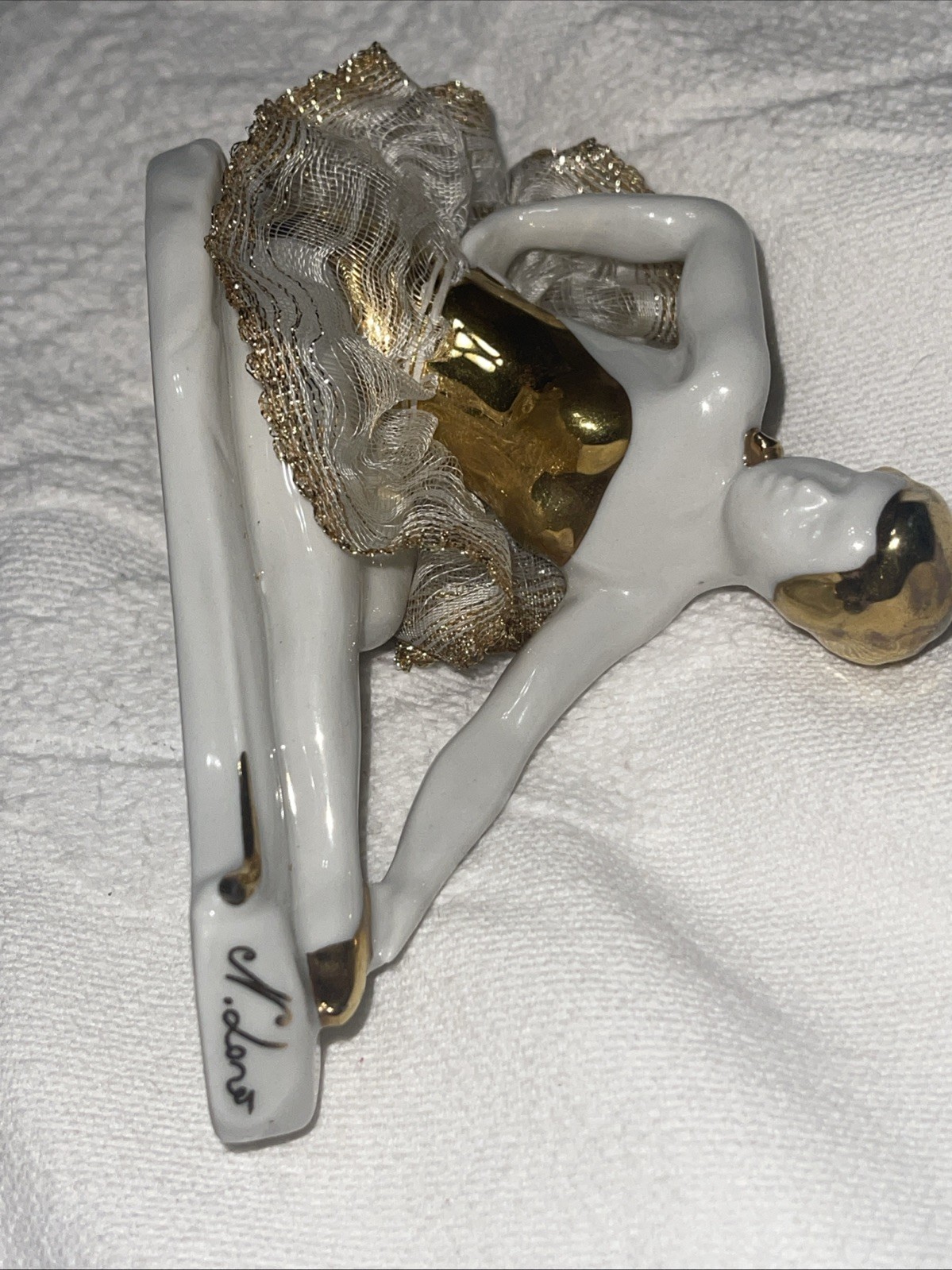 Lorentz German Made White & Gold Hand Painted Porcelain Ballerina Dancer Antique