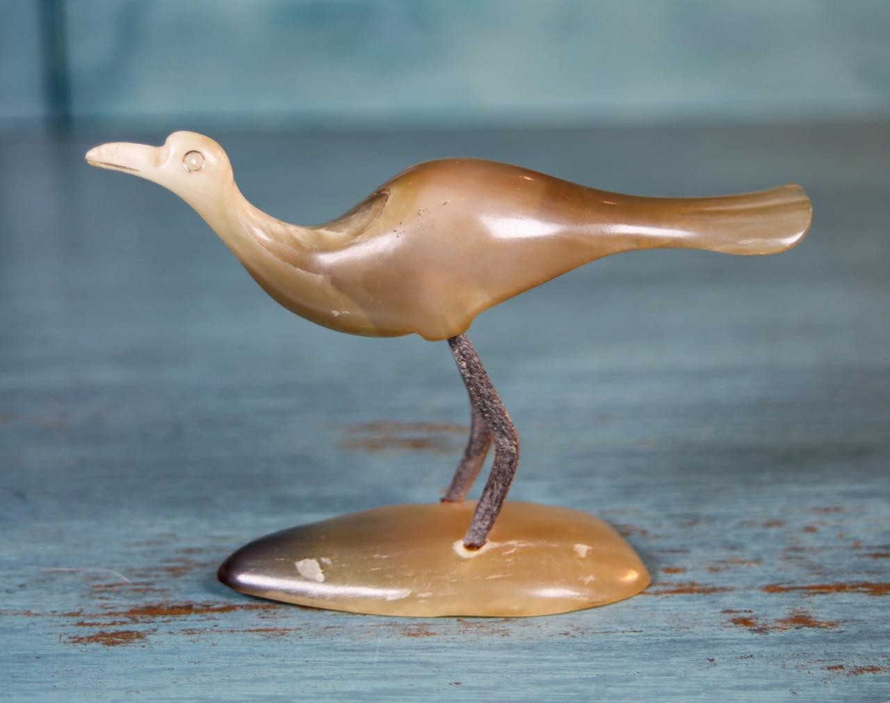 Vintage 1950’s-1960’s Bovine Horn Hand Carved Bird Figurine Korea Label 3x5x1.75
