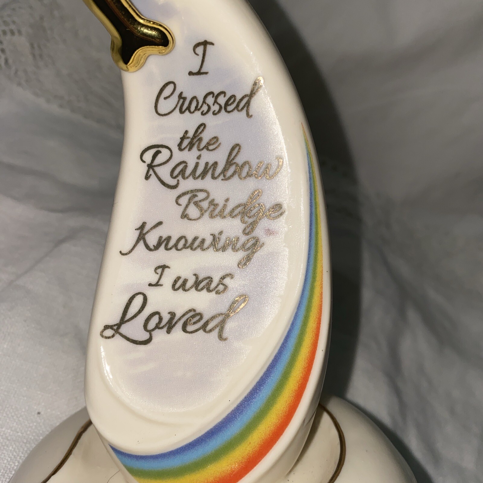 Bradford Exchange Rainbow Bridge Cross figurine dog Lizzie porcelain statue