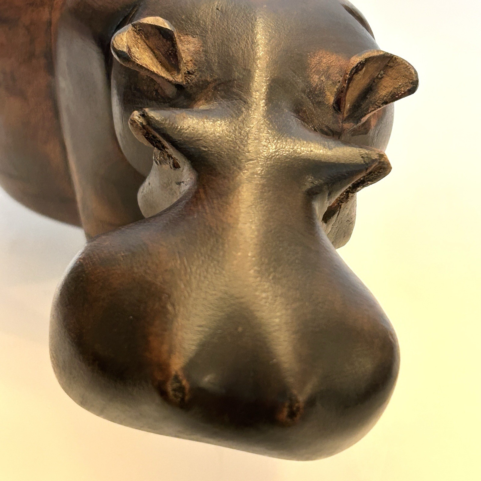 12” Vintage Hand Carved Hippopotamus Sculpture of Solid Wood READ