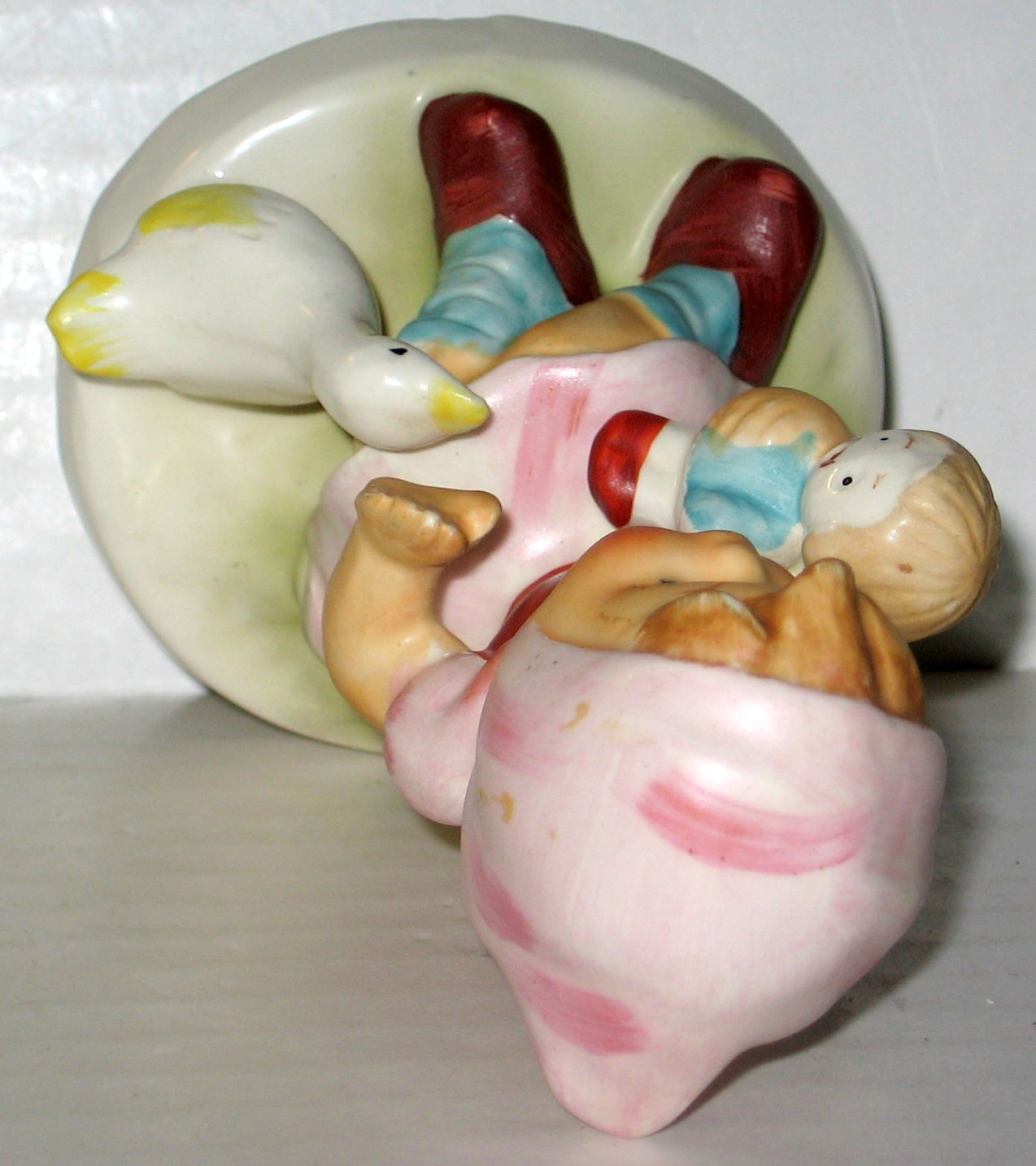 Vintage MCM Japan Girl Holding Doll Near Goose Figurine