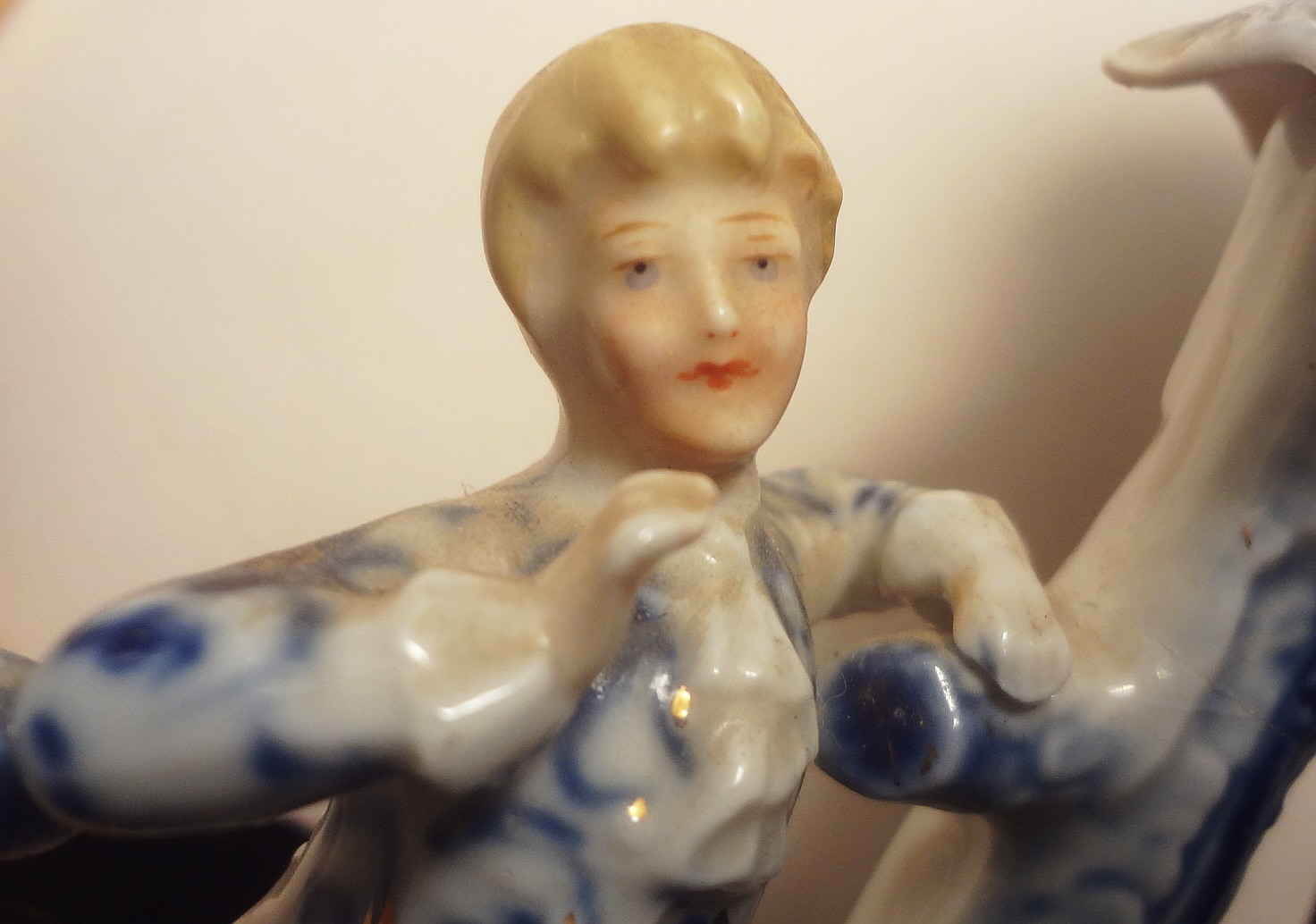 Antique 1860-1880 GERMAN PAIR of UNUSUAL CANDLEABRA Dresden Blue COURTING COUPLE
