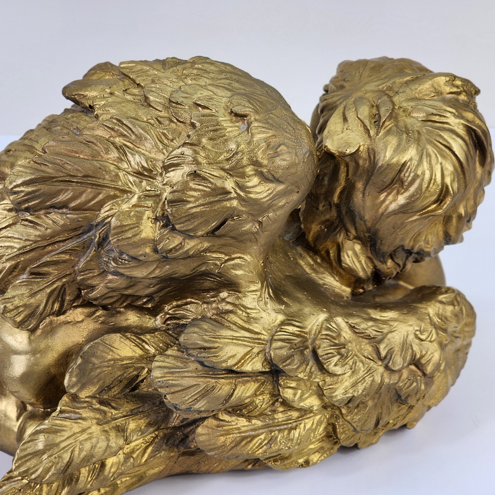 Lg Vtg Gold Cherub Angel 15″ Sculpture Figurine Hollywood Regency Victorian
