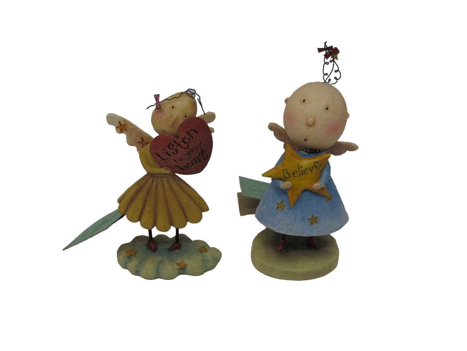 Lot of 2 Lang August Moon Believe Angel Wings & Listen to Your Heart Figurine