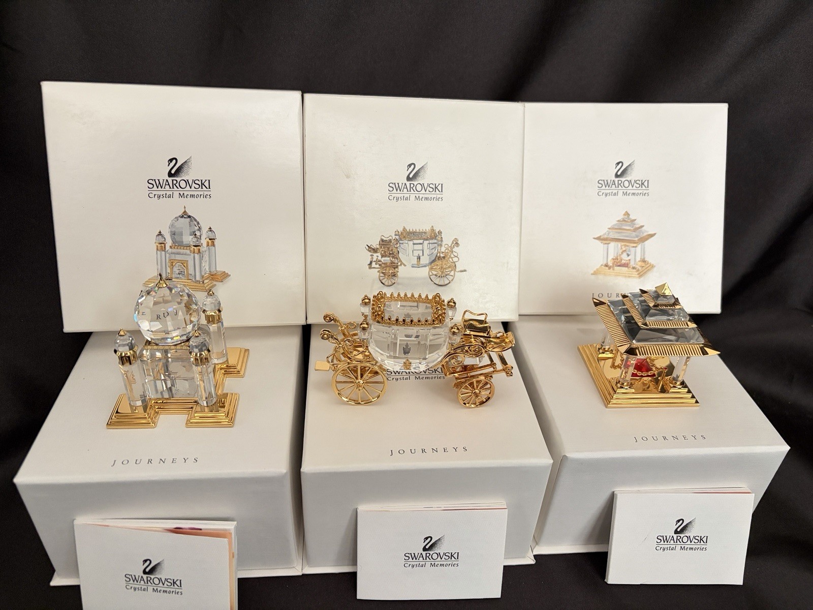 Swarovski Crystal Memories Journeys Figurines Set of 3 Clear Gold Boxed