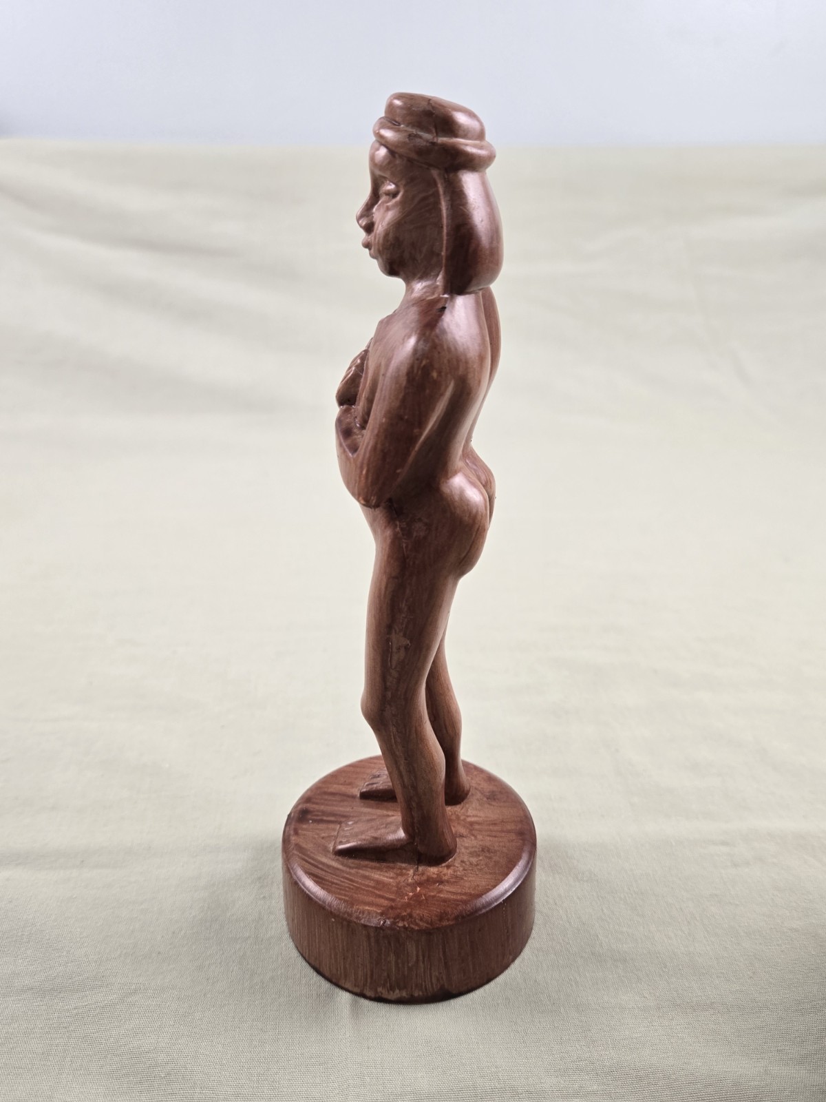 Vintage Wooden Carved Figure of a Standing Man on a Base, 8” , Hong Kong