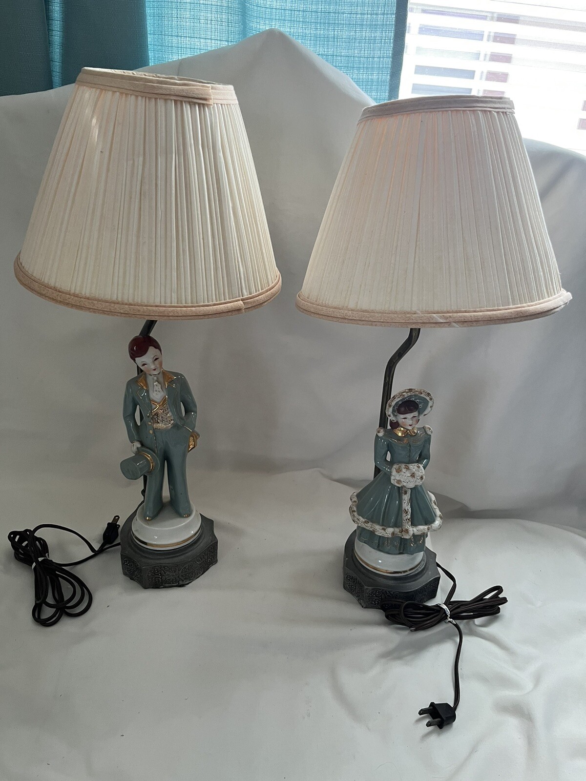 Pair Of Victorian Figurine Occupied Japan Boudoir Table Lamps MARUYAMA MI?