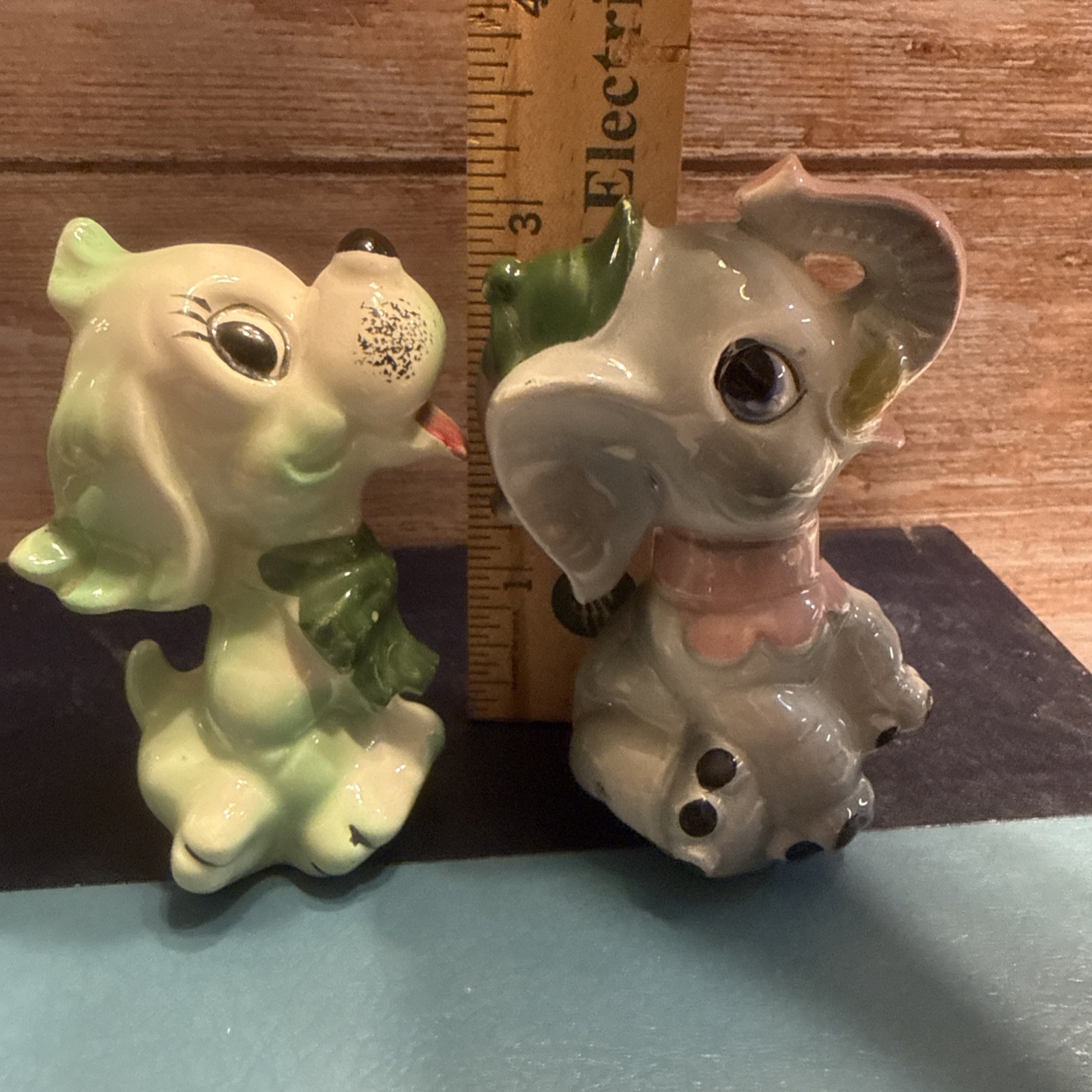 Vintage Dog & Elephant Hand-Painted Porcelain Ceramic Figurines Anthropomorphic