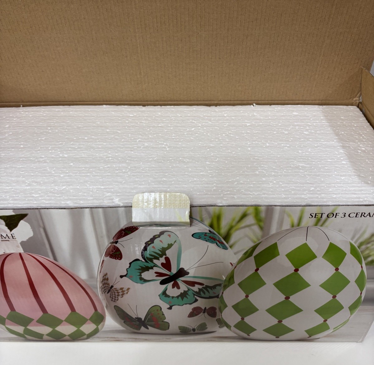 Grandin Road (style) Designer Easter Egg with Butterflies Geometric Shapes Set 3