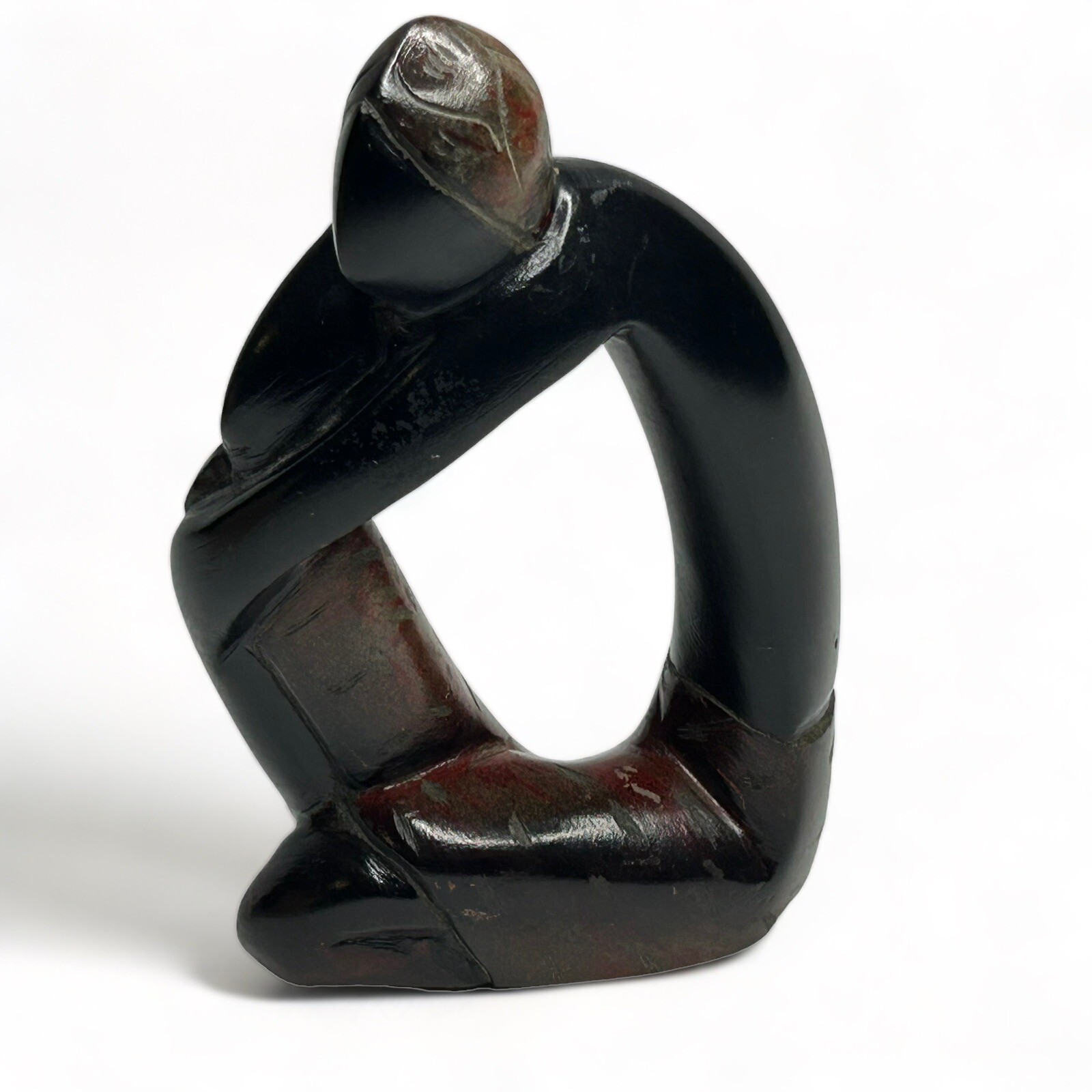 Carved Soapstone Thinking Man Abstract Art Figurine Statue Punta Cana Signed AL