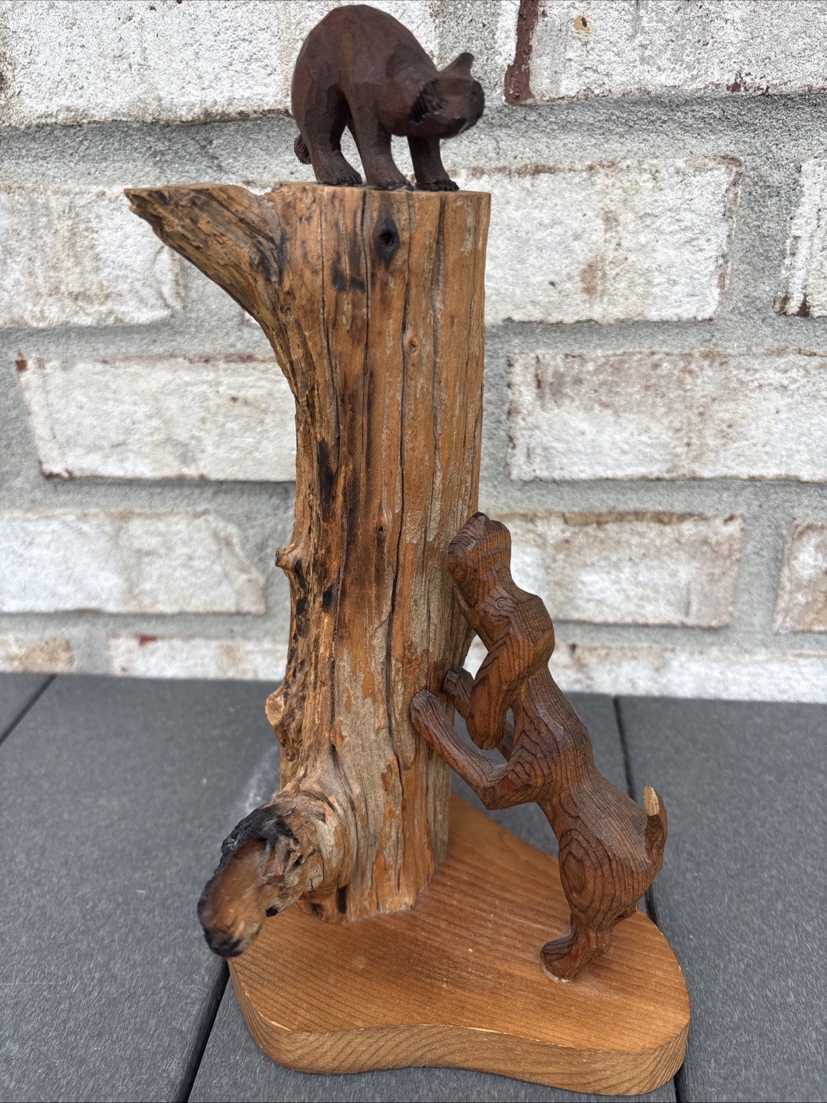 Vintage Handmade Carved Wooden Sculpture Hound Dog / Raccoon 1978 Cairo GA OOAK