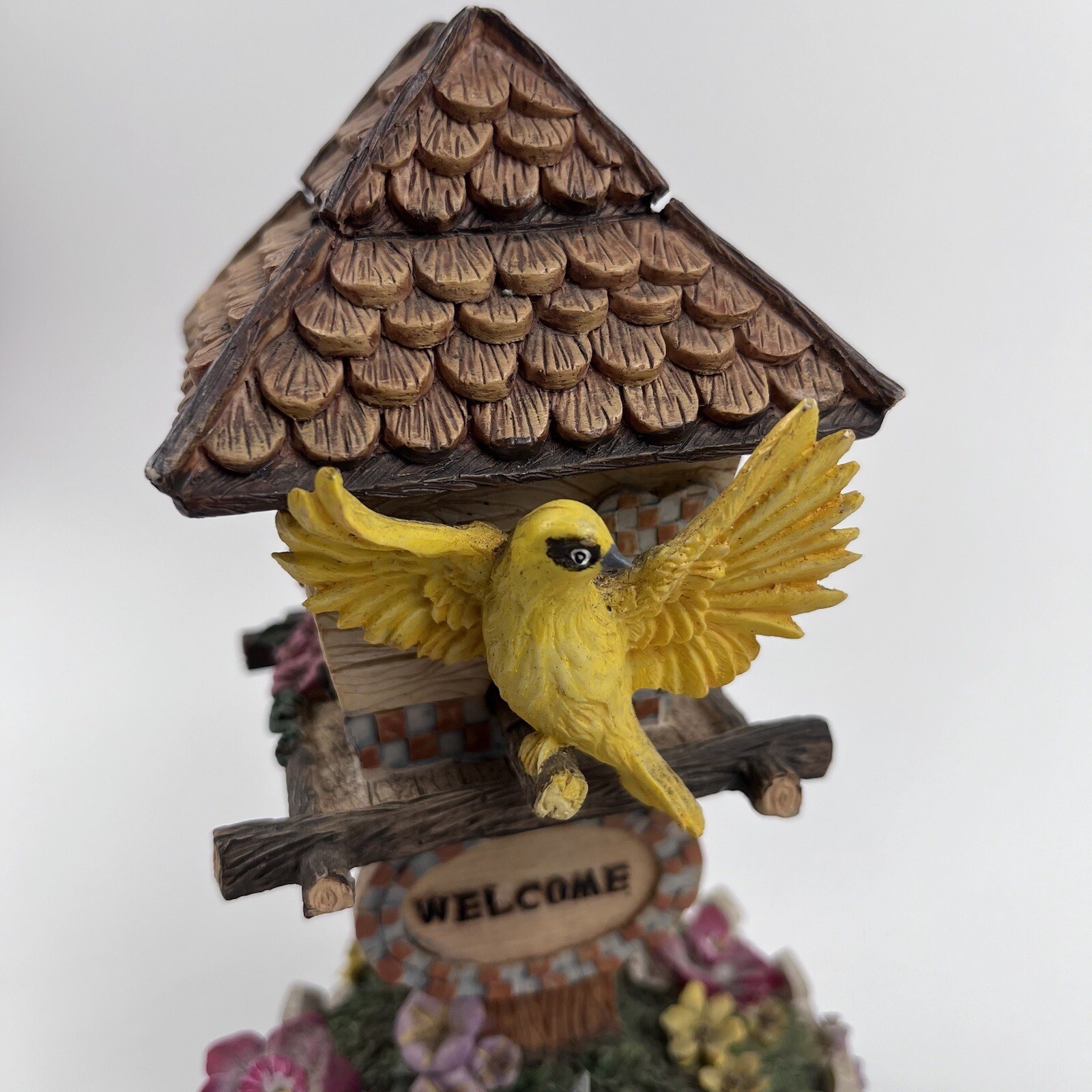 Birdhouse Music Box With BIRDS And FLOWERS 8″ Figurine with Welcome Sign