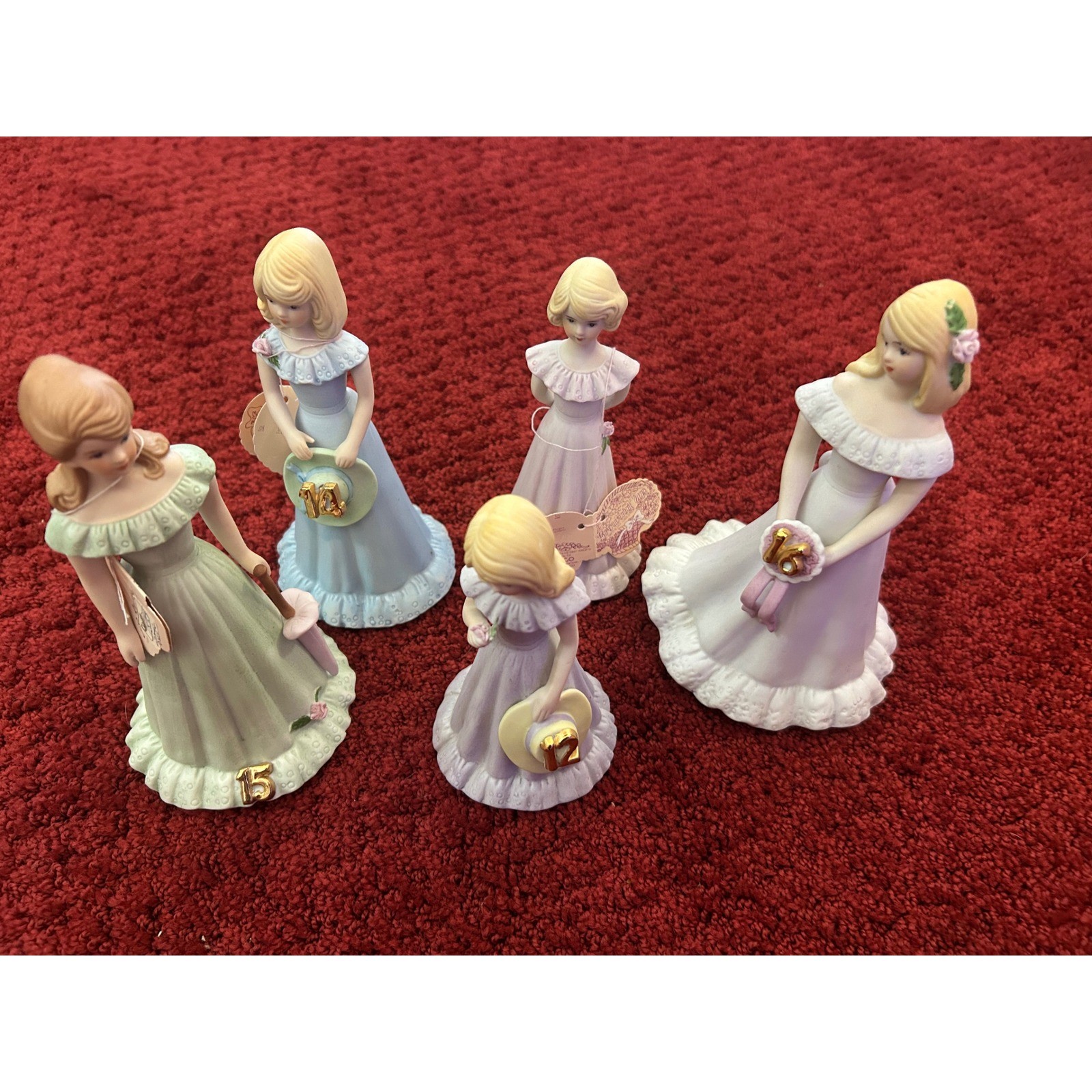 Enesco Growing Up Girls Figurines Set 5 Ages 12 13 14 15 16 Pastel Porcelain